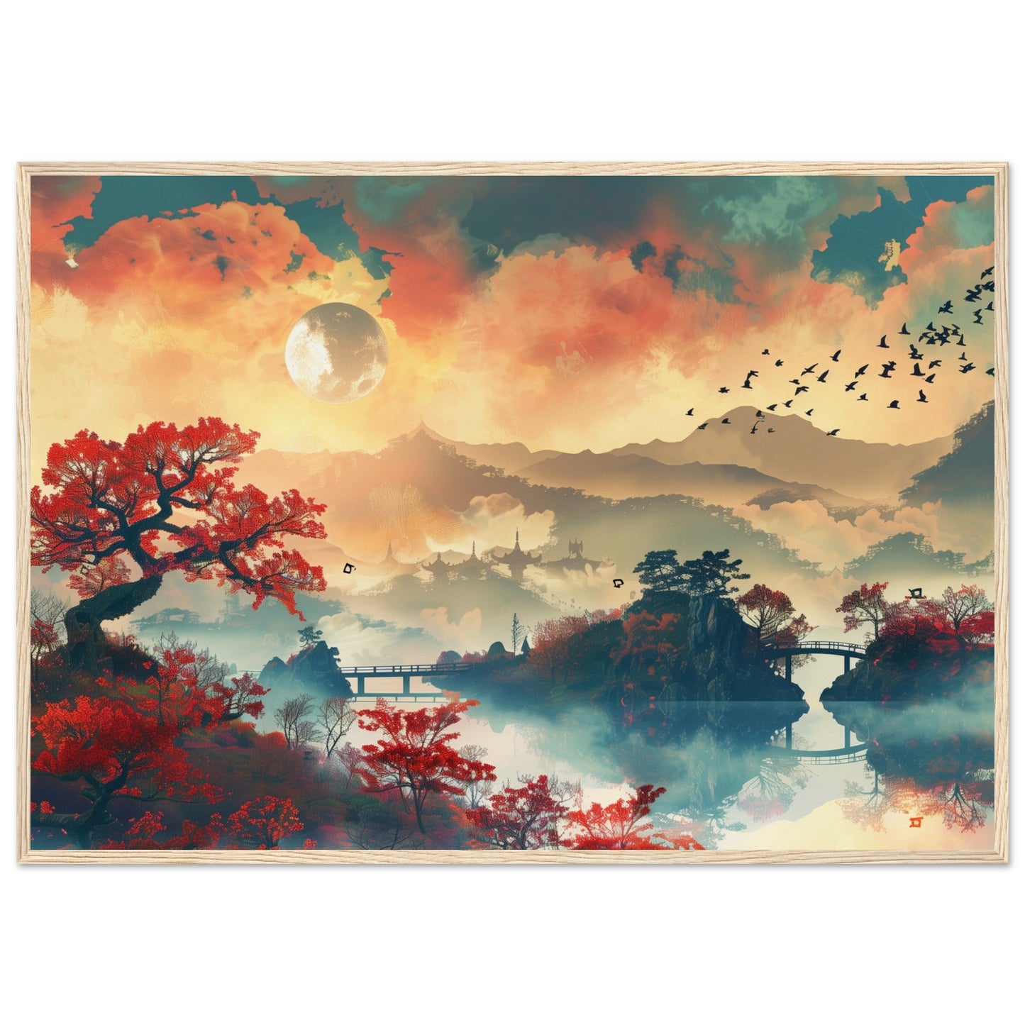 Affiche Paysage Japonais ( 70x100-cm-Bois-clair)