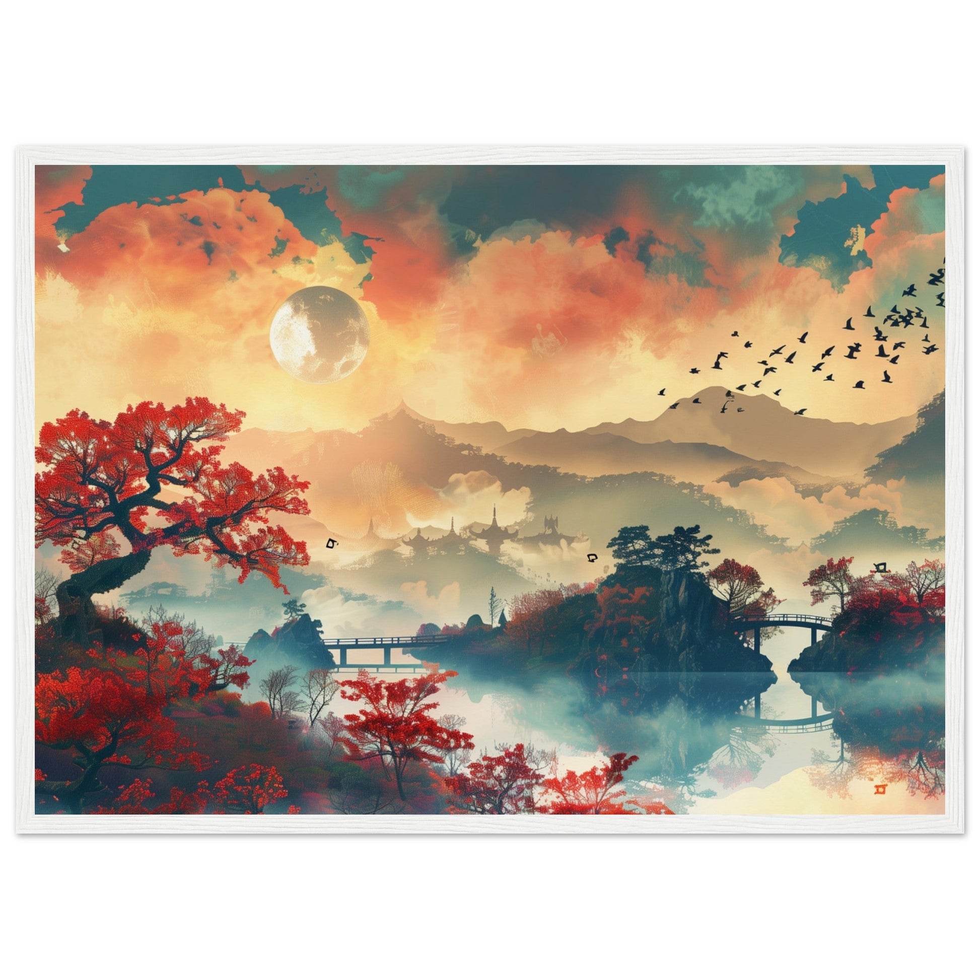 Affiche Paysage Japonais ( 50x70-cm-Bois-blanc)