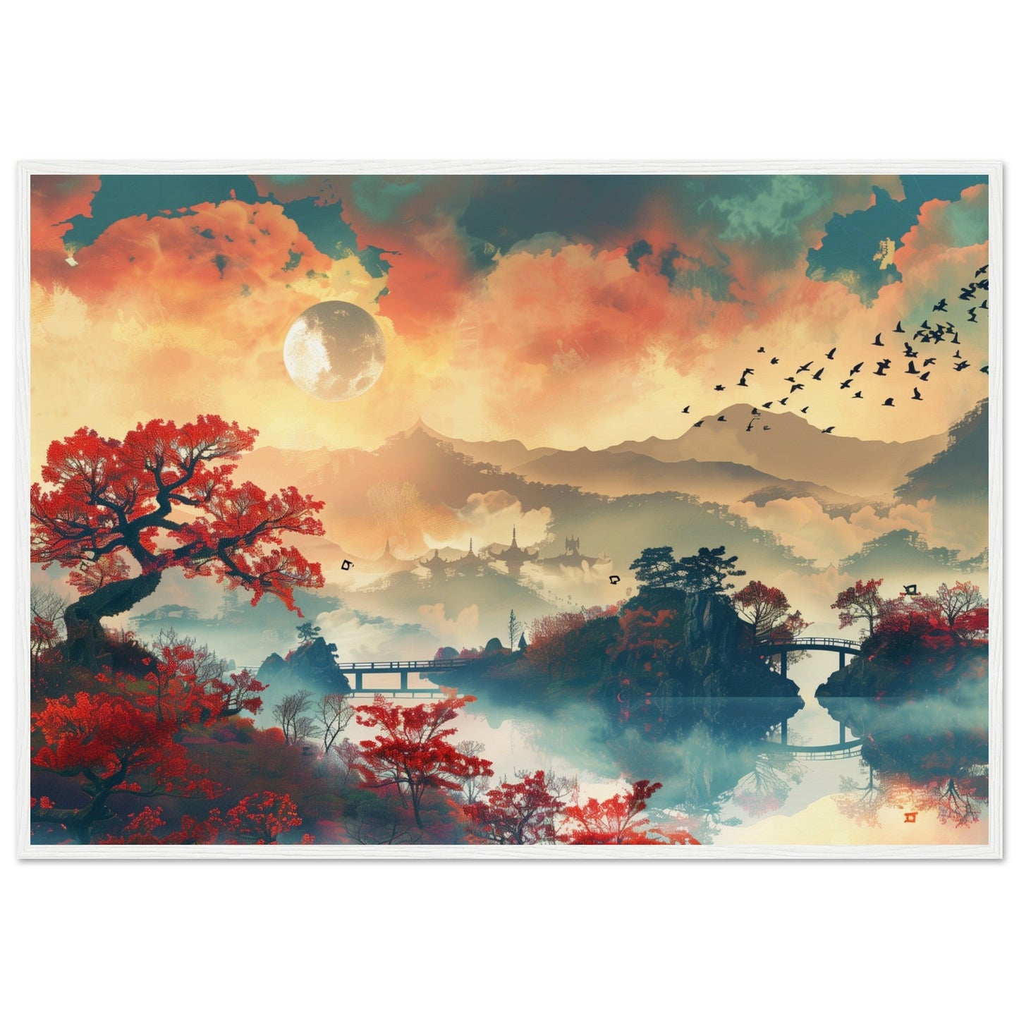 Affiche Paysage Japonais ( 70x100-cm-Bois-blanc)