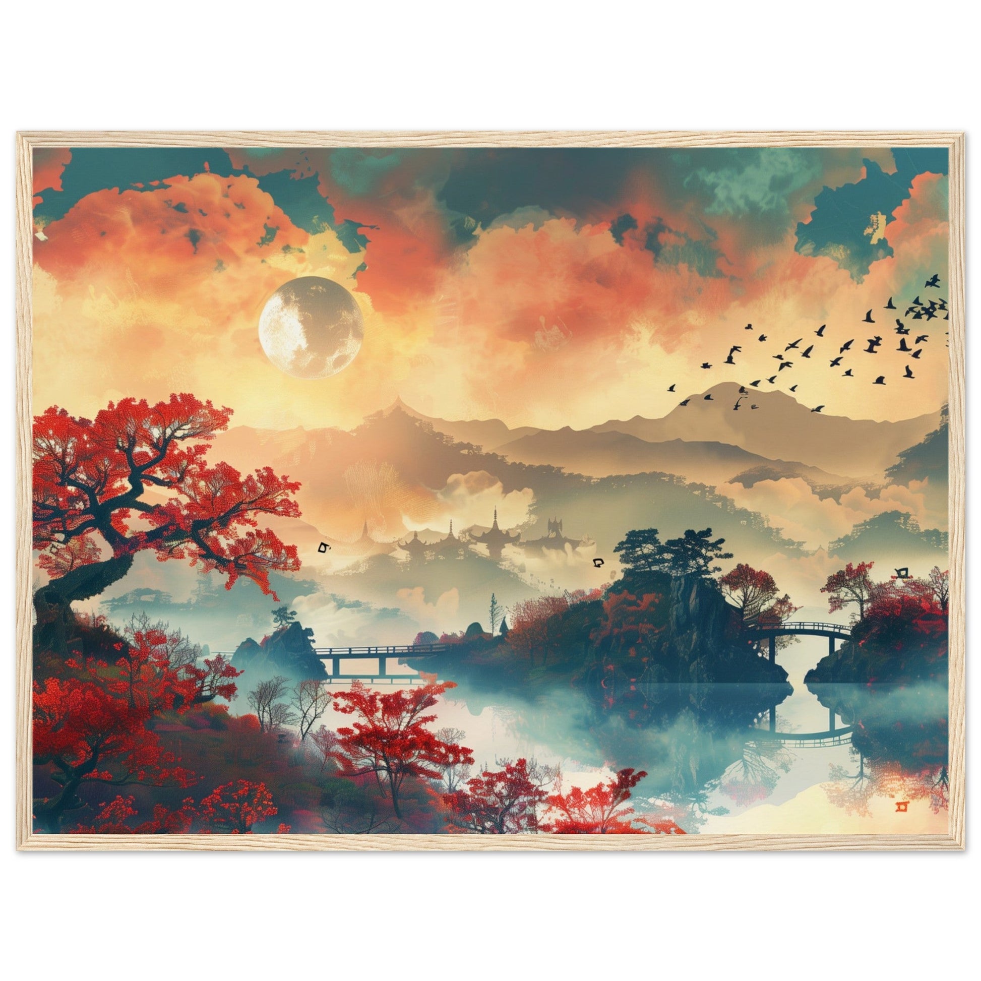 Affiche Paysage Japonais ( 60x80-cm-Bois-clair)