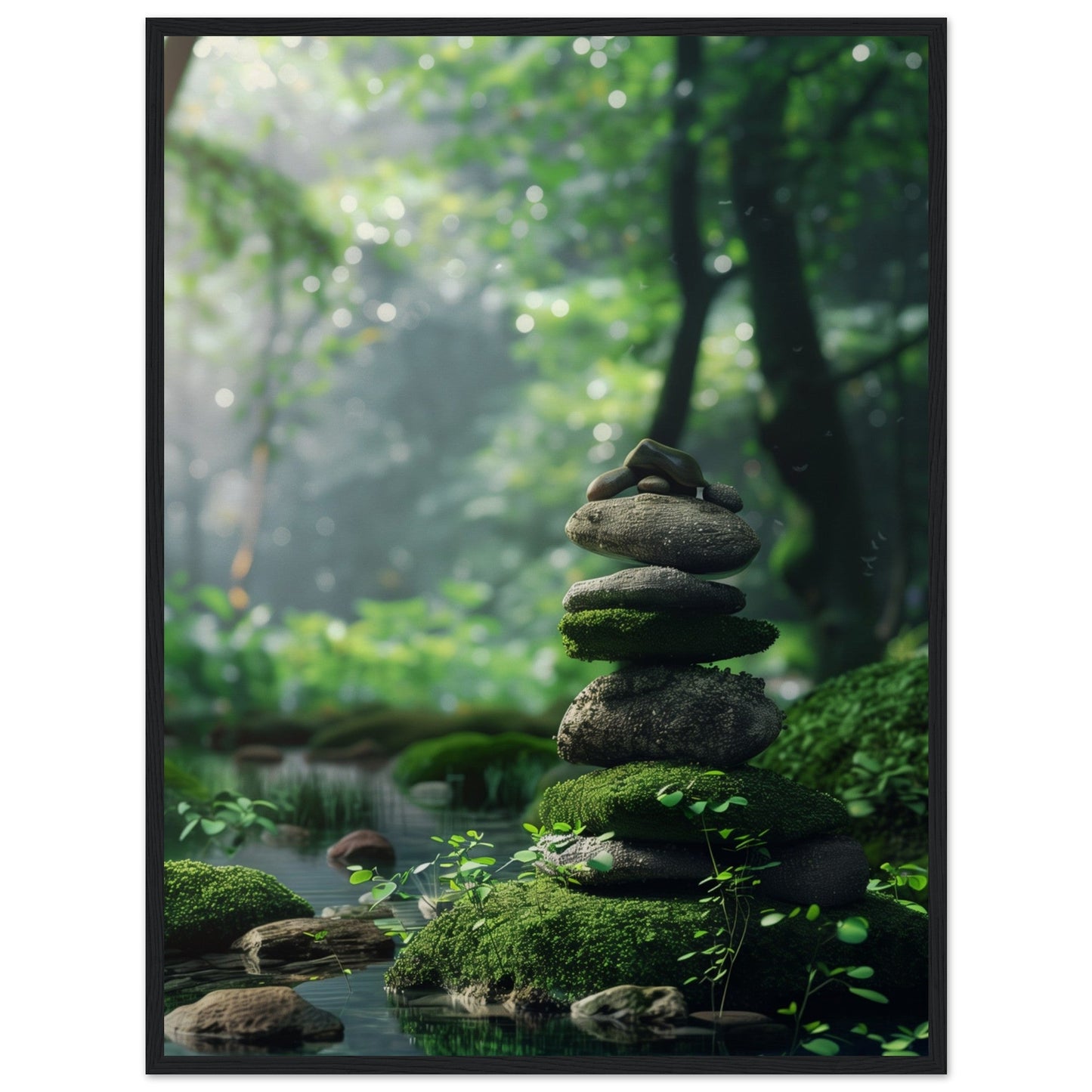 Affiche Paysage Zen ( 60x80-cm-Bois-noir)