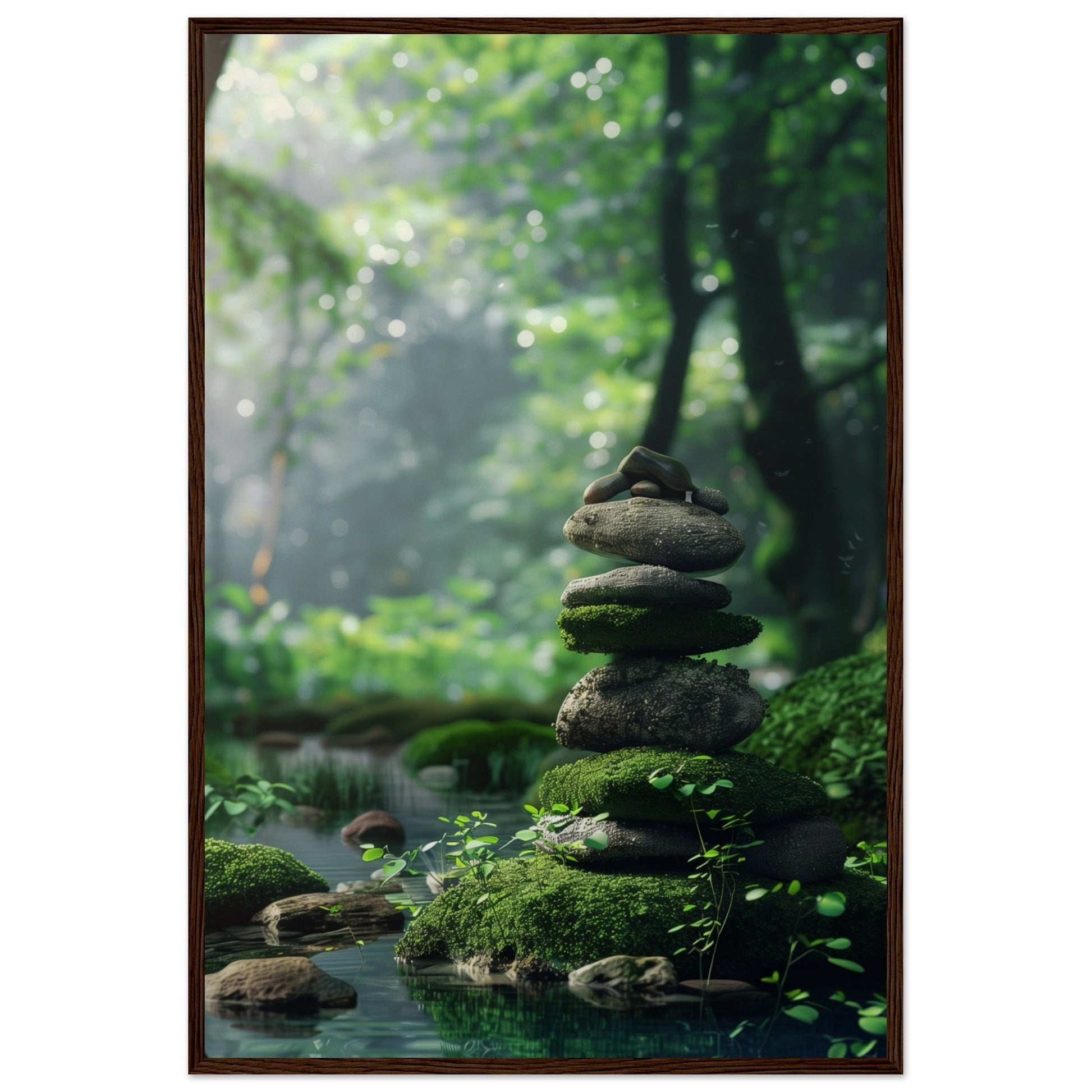 Affiche Paysage Zen ( 60x90-cm-Bois-foncé)