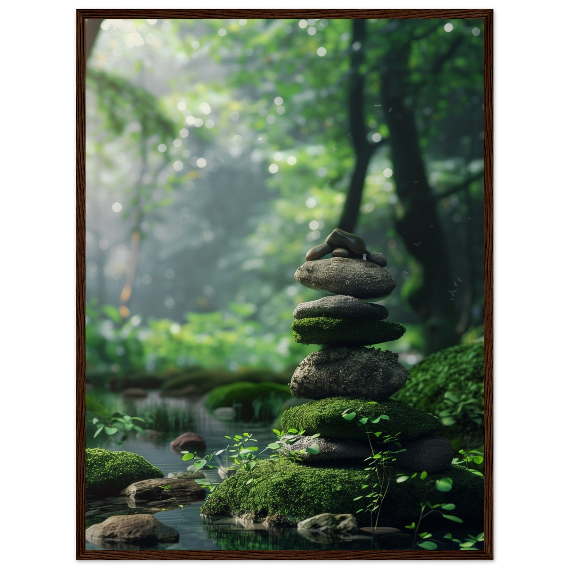 Affiche Paysage Zen ( 60x80-cm-Bois-foncé)