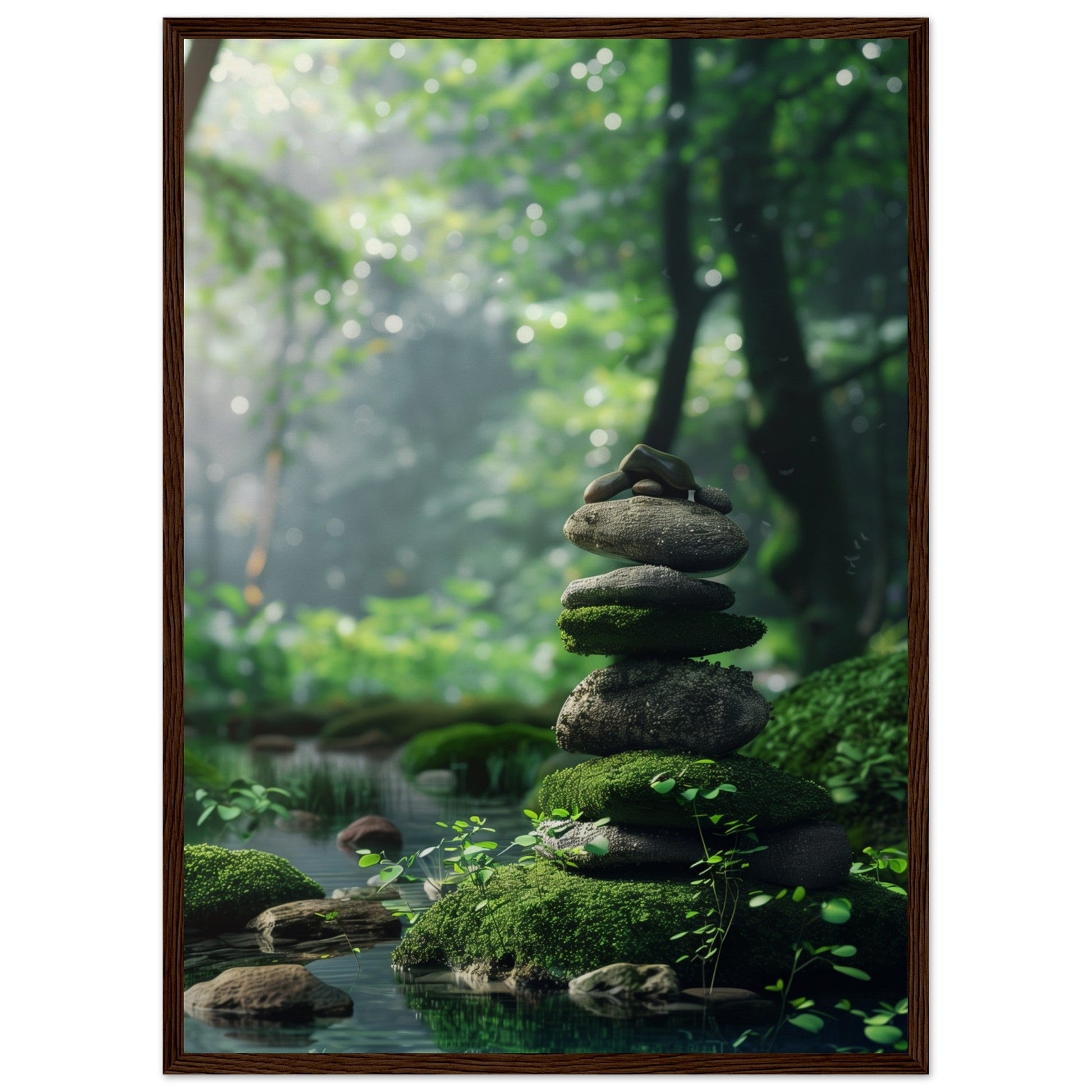 Affiche Paysage Zen ( 50x70-cm-Bois-foncé)