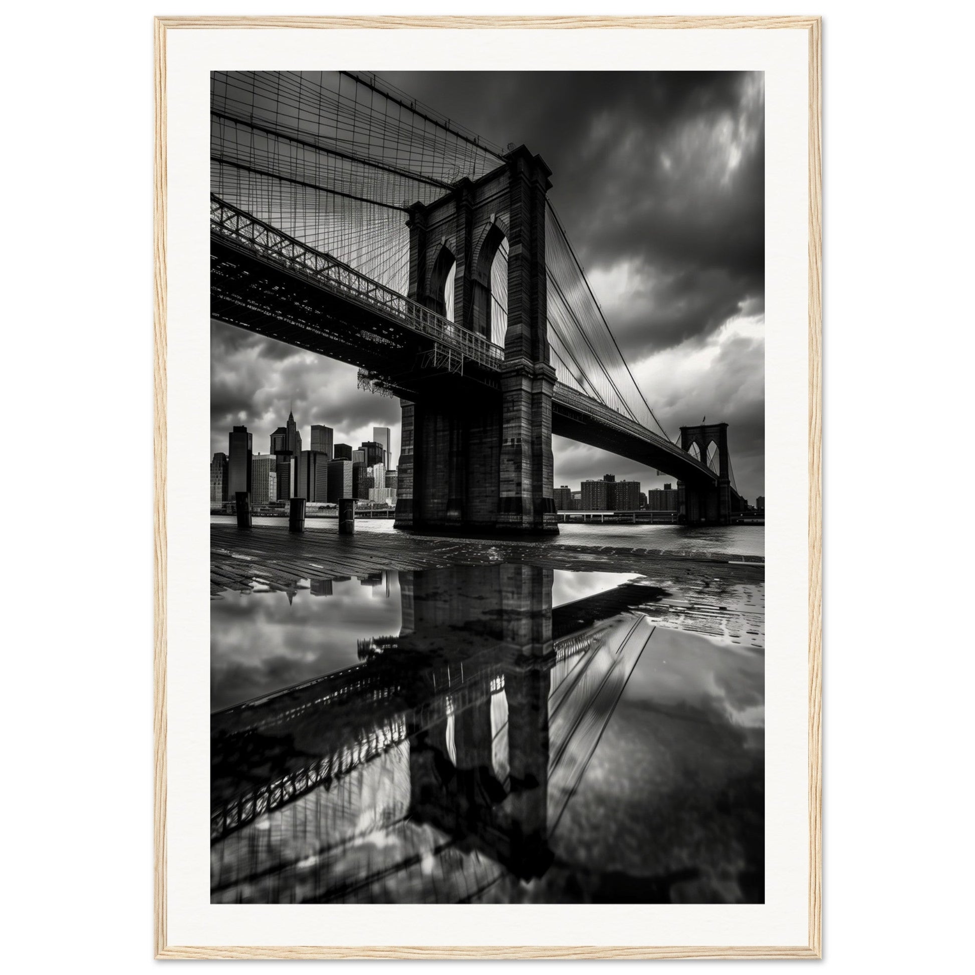 Affiche Pont de Brooklyn Noir et Blanc ( 70x100-cm-Bois-clair)