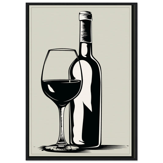 Affiche Poster Noir et Blanc Cuisine Bouteille Vin ( 70x100-cm-Bois-noir)