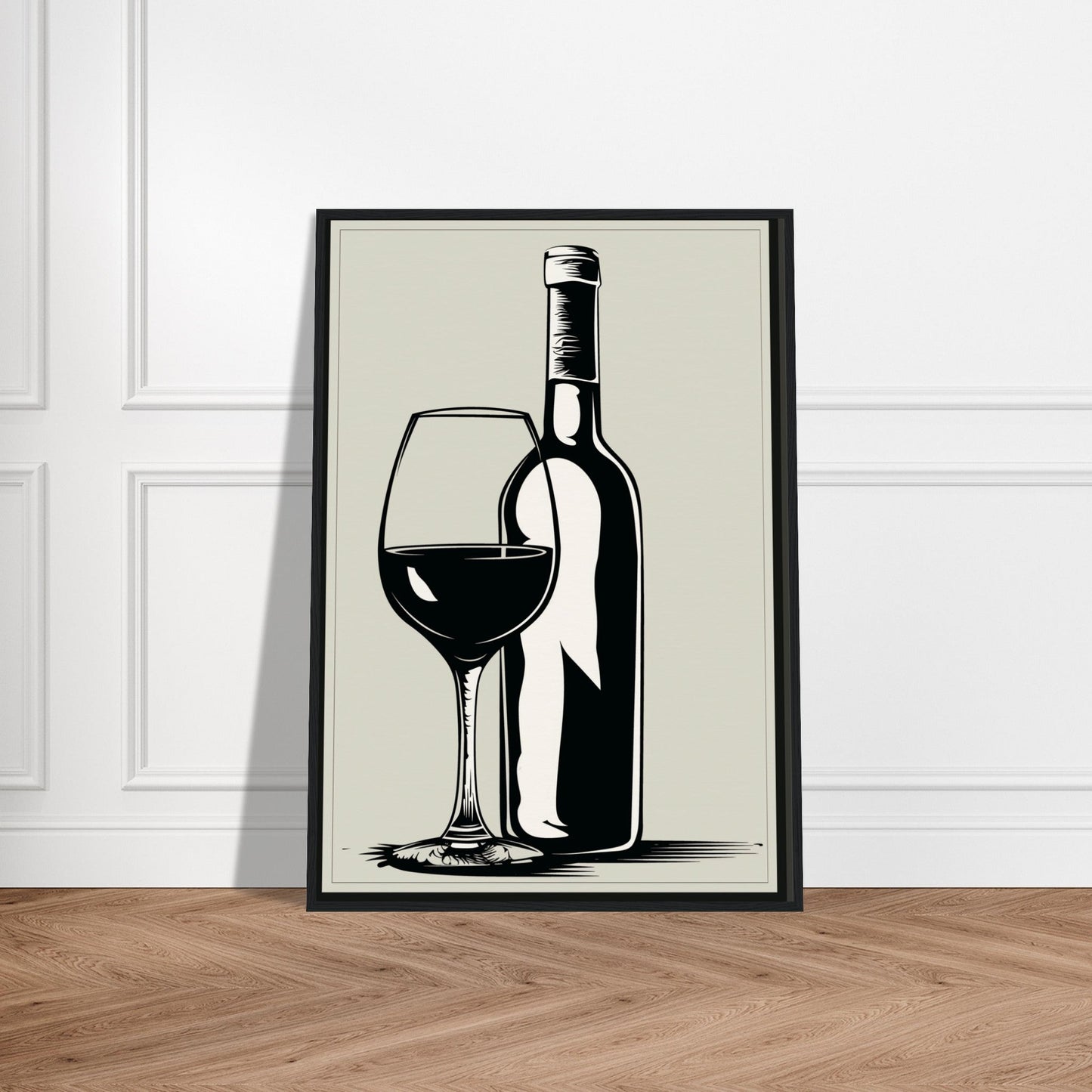 Affiche Poster Noir et Blanc Cuisine Bouteille Vin ( )