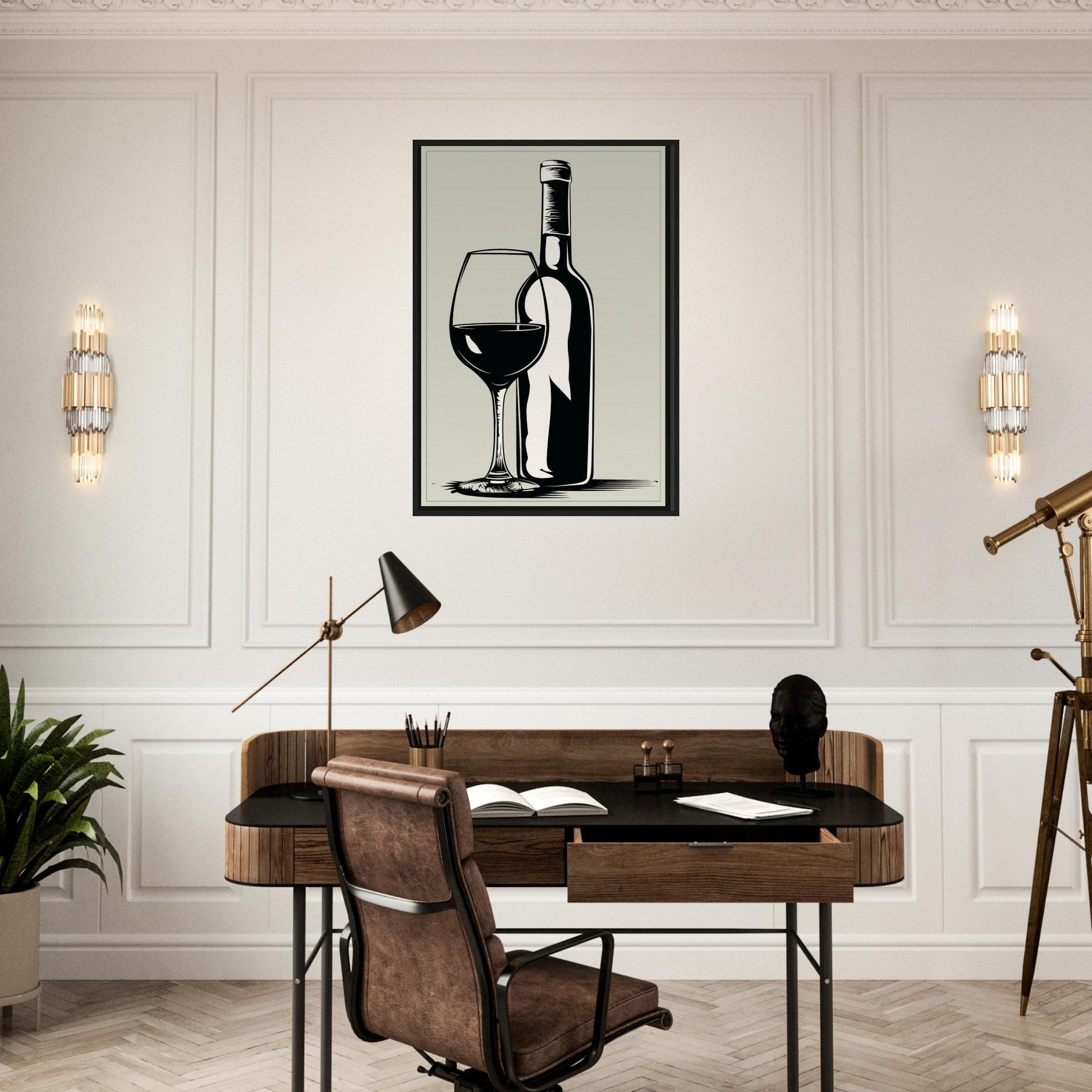 Affiche Poster Noir et Blanc Cuisine Bouteille Vin ( )