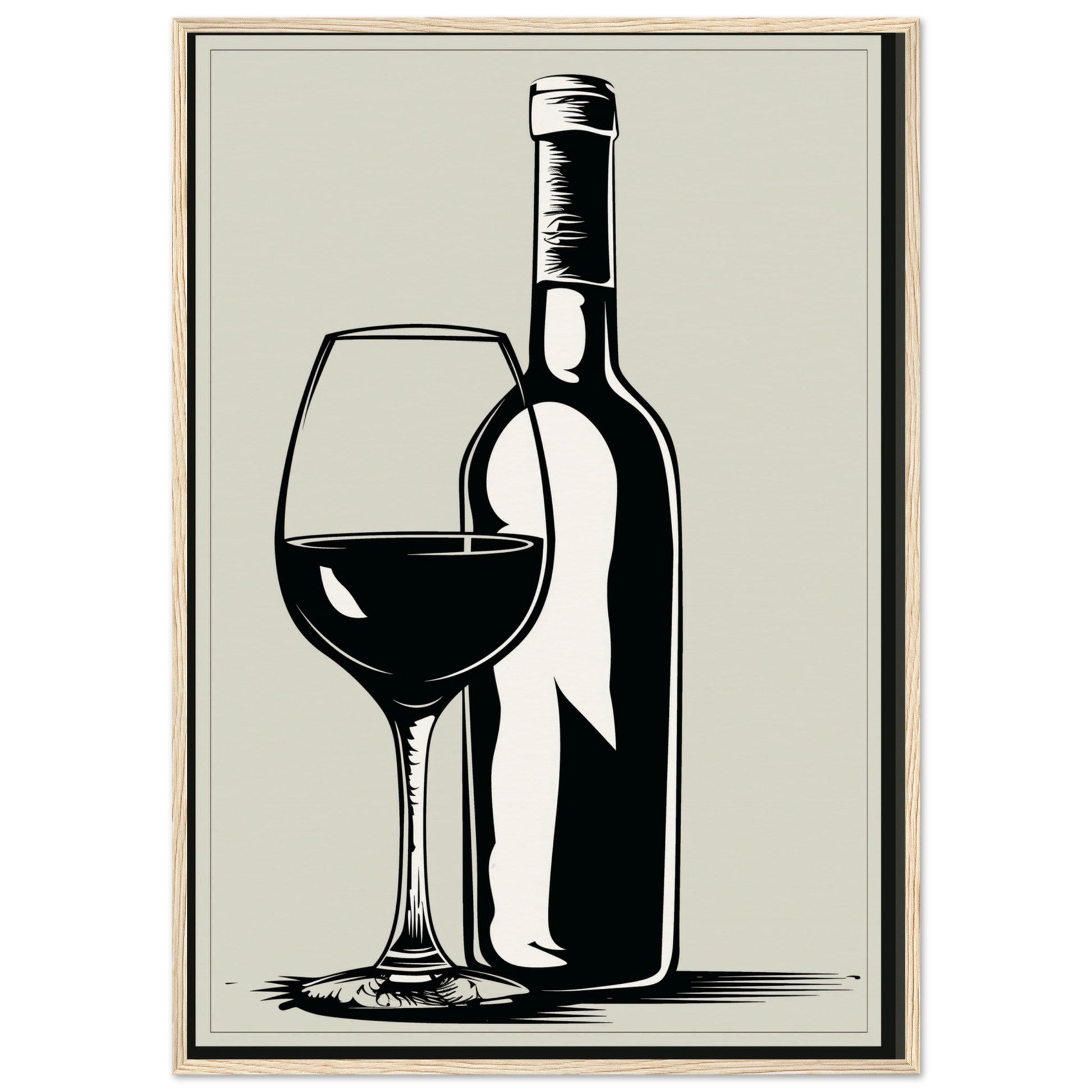 Affiche Poster Noir et Blanc Cuisine Bouteille Vin ( 70x100-cm-Bois-clair)