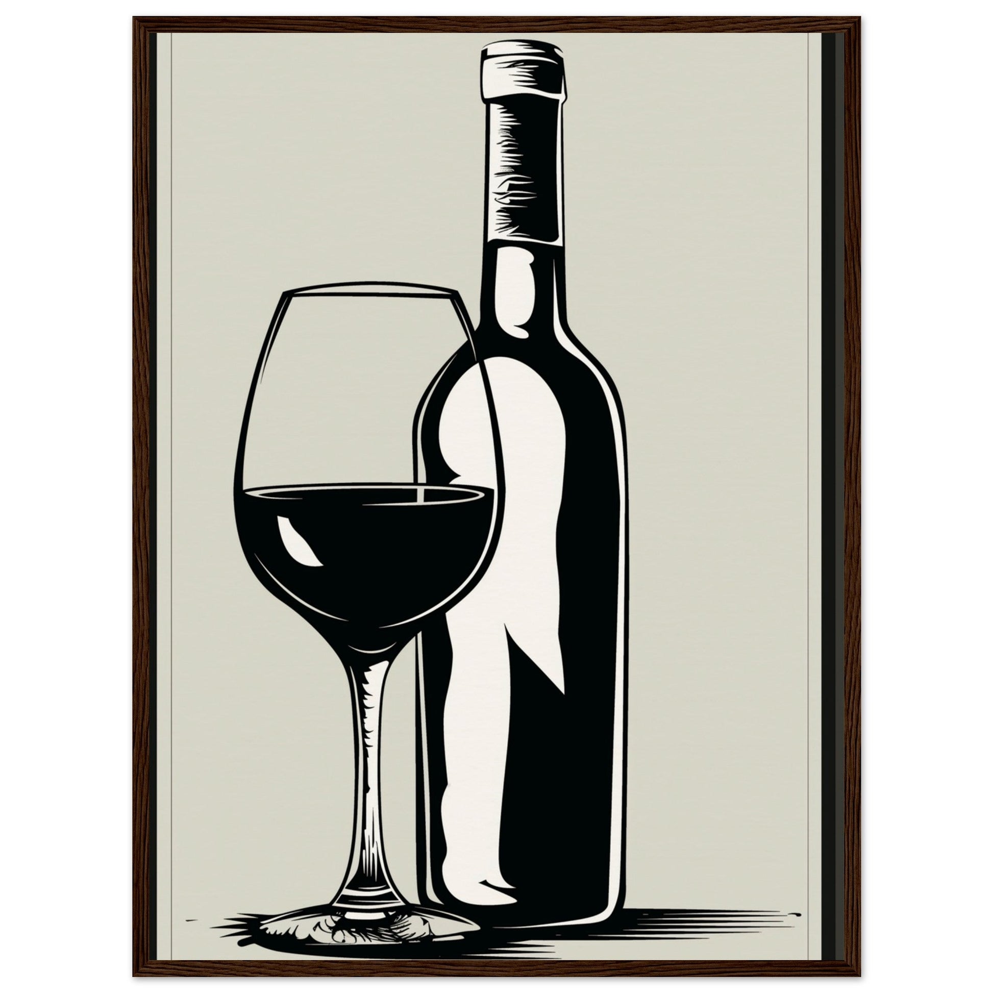 Affiche Poster Noir et Blanc Cuisine Bouteille Vin ( 60x80-cm-Bois-foncé)