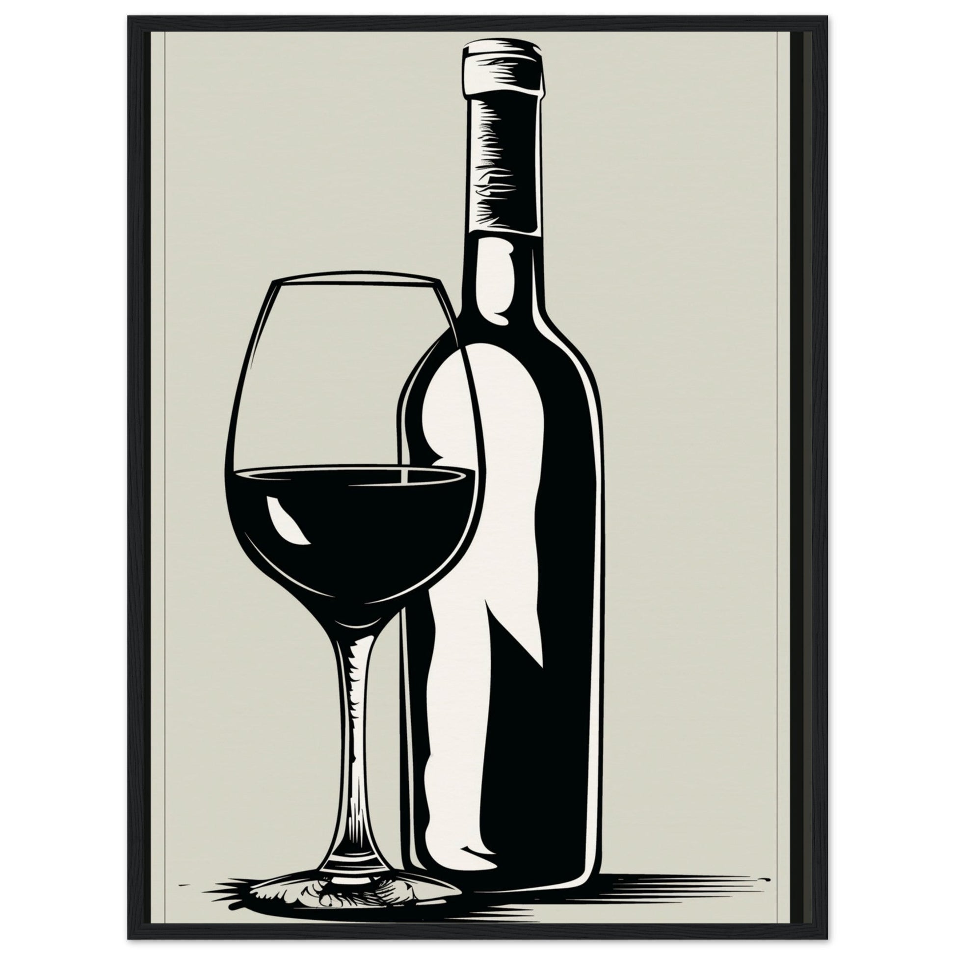 Affiche Poster Noir et Blanc Cuisine Bouteille Vin ( 60x80-cm-Bois-noir)