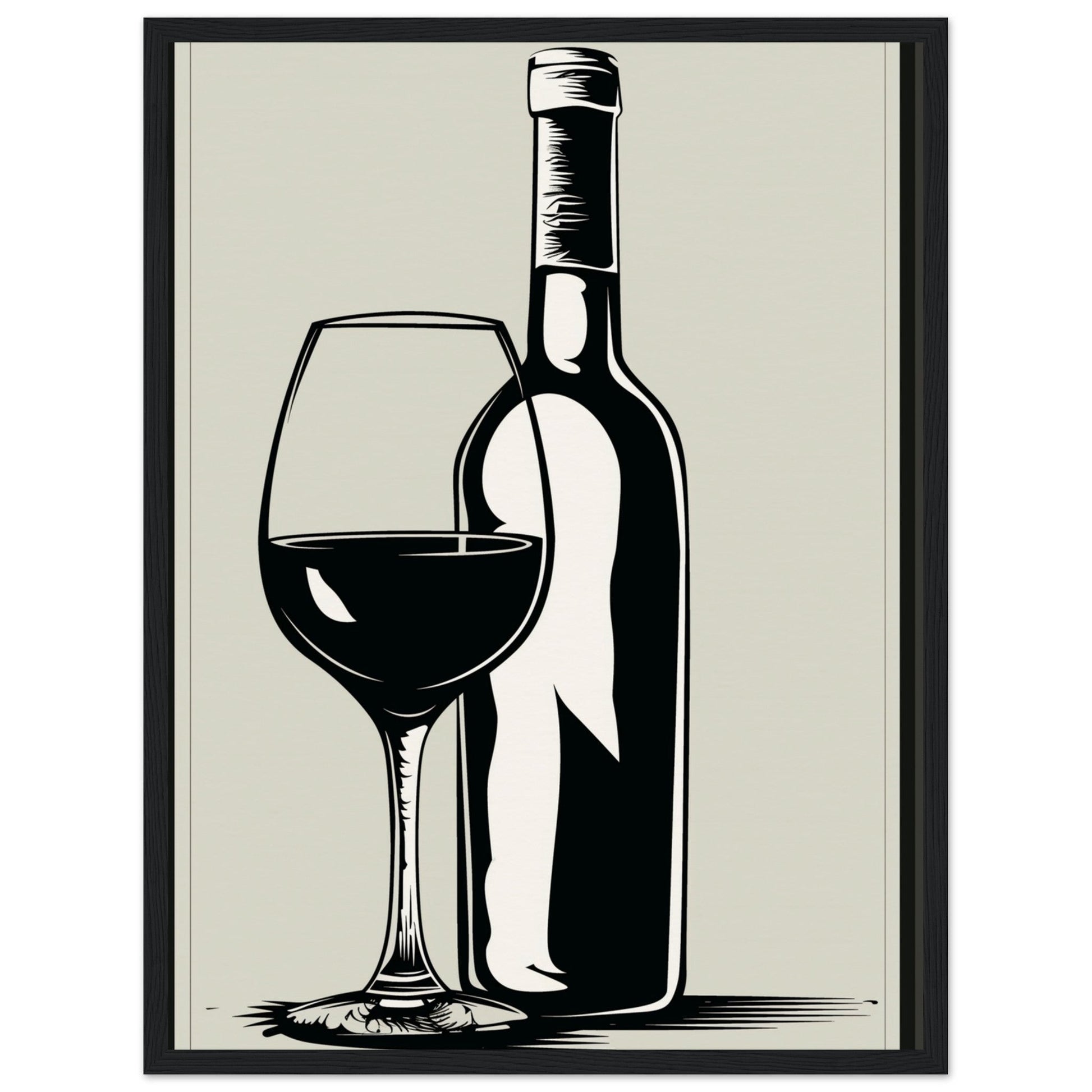 Affiche Poster Noir et Blanc Cuisine Bouteille Vin ( 45x60-cm-Bois-noir)