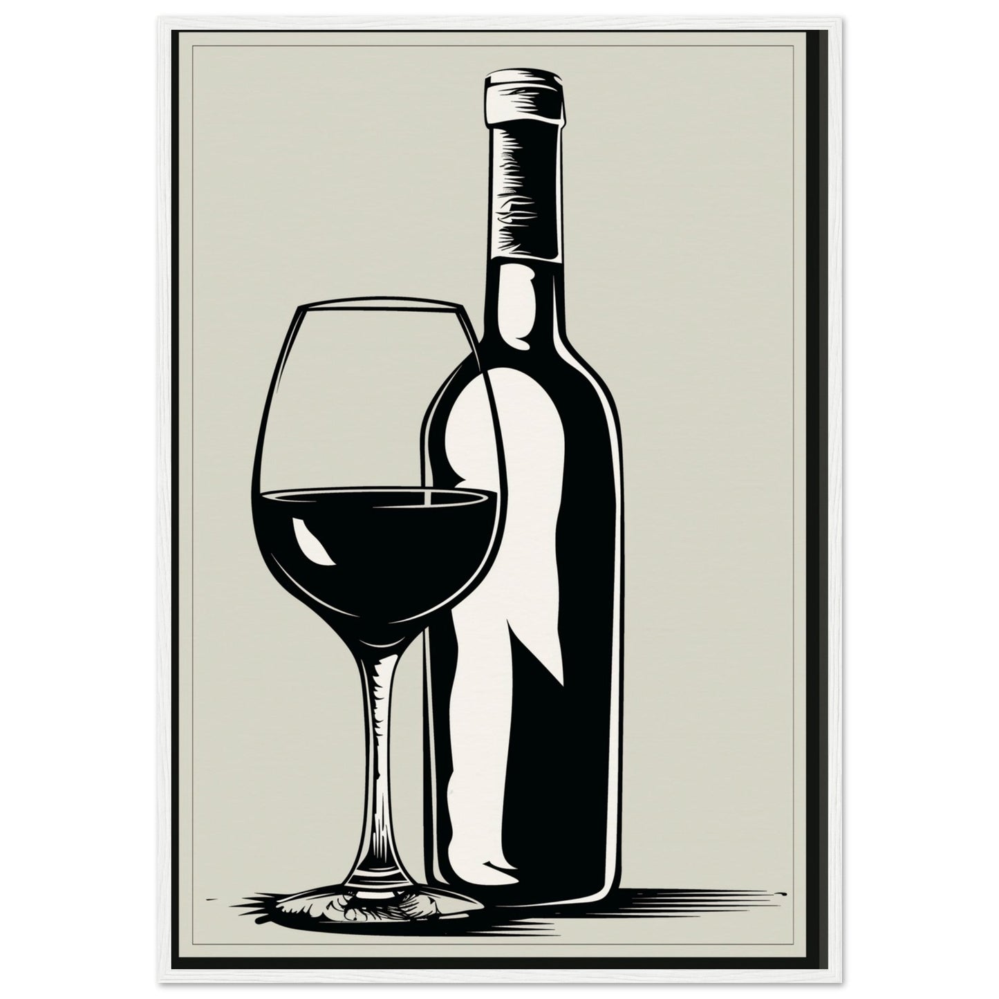 Affiche Poster Noir et Blanc Cuisine Bouteille Vin ( 70x100-cm-Bois-blanc)