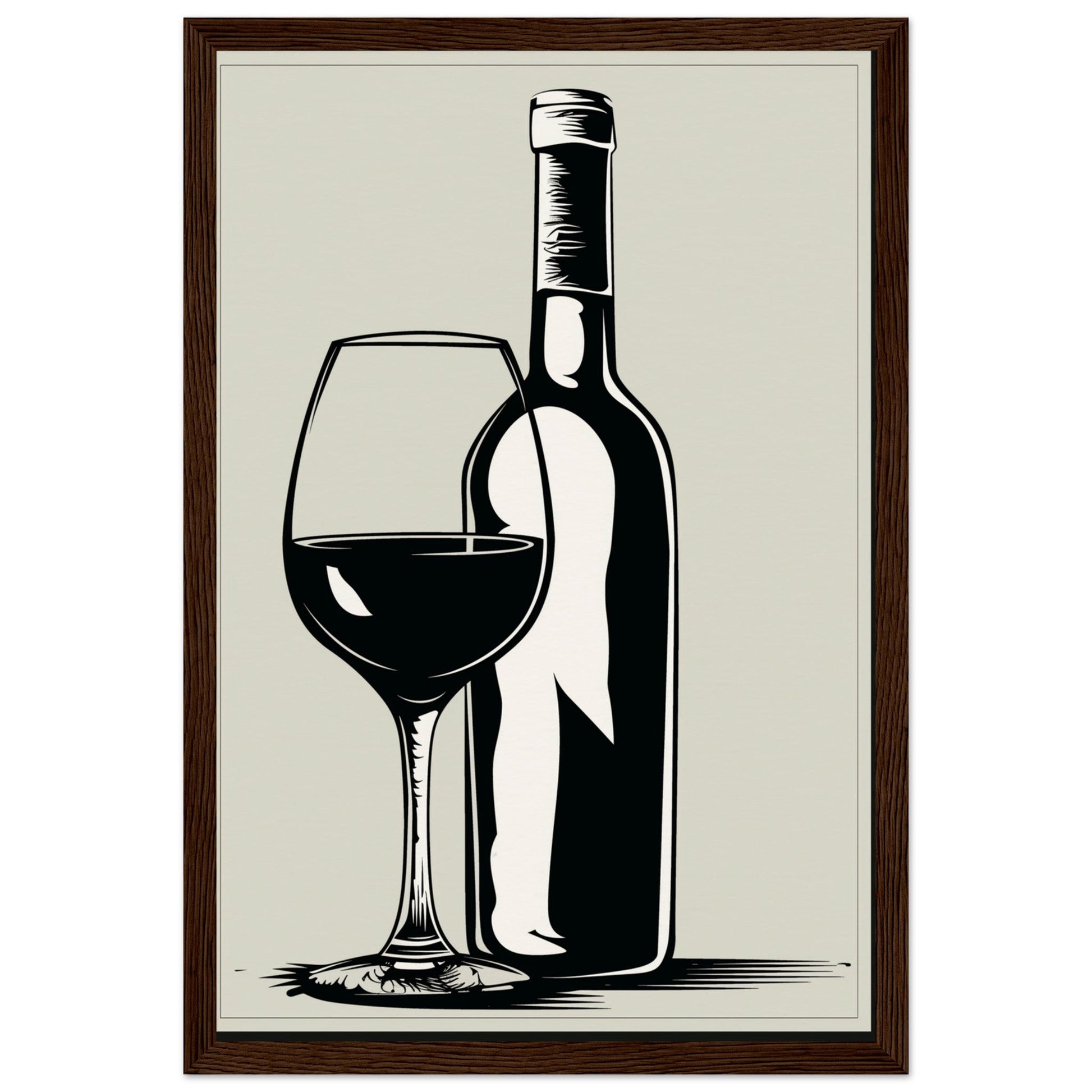 Affiche Poster Noir et Blanc Cuisine Bouteille Vin ( 30x45-cm-Bois-foncé)