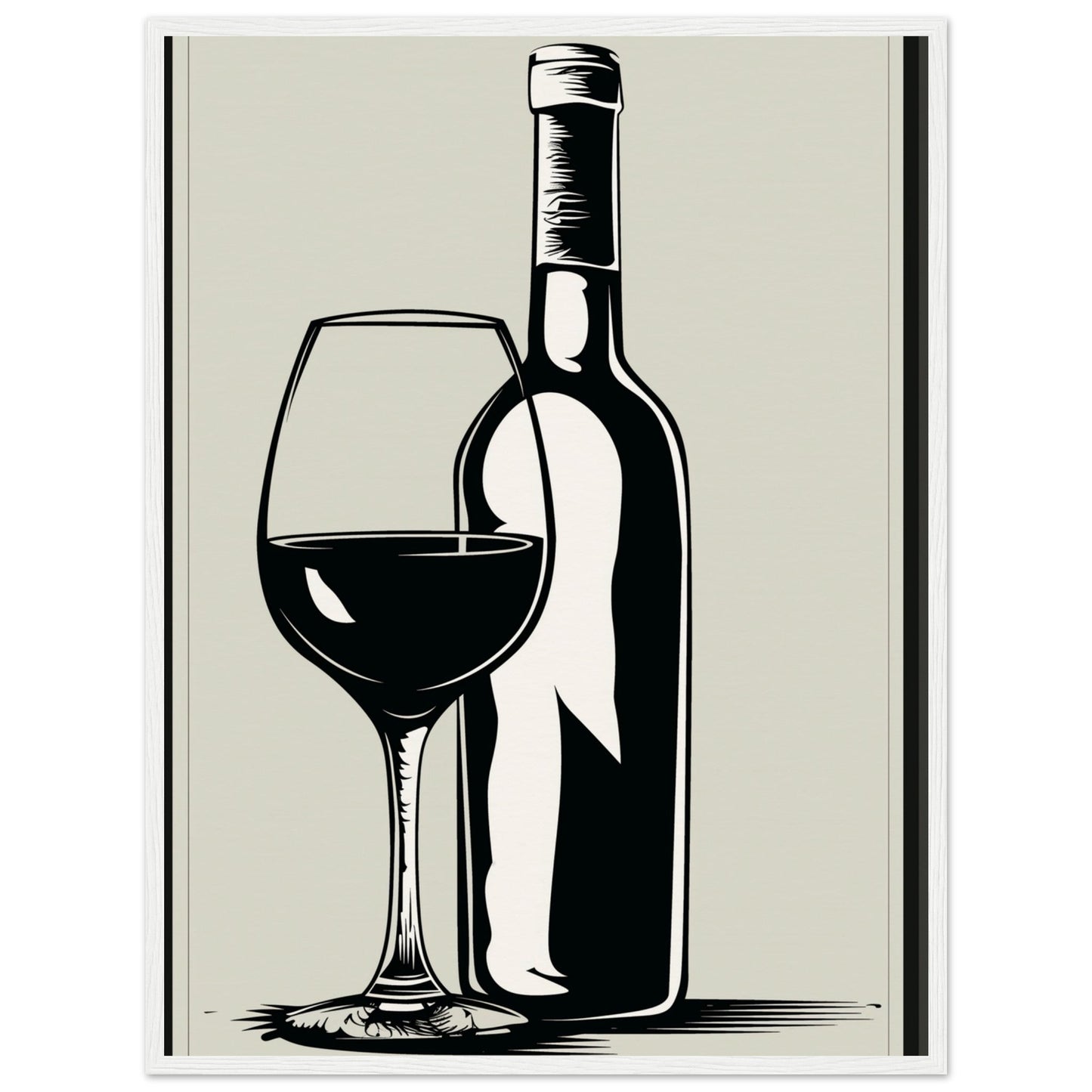 Affiche Poster Noir et Blanc Cuisine Bouteille Vin ( 60x80-cm-Bois-blanc)