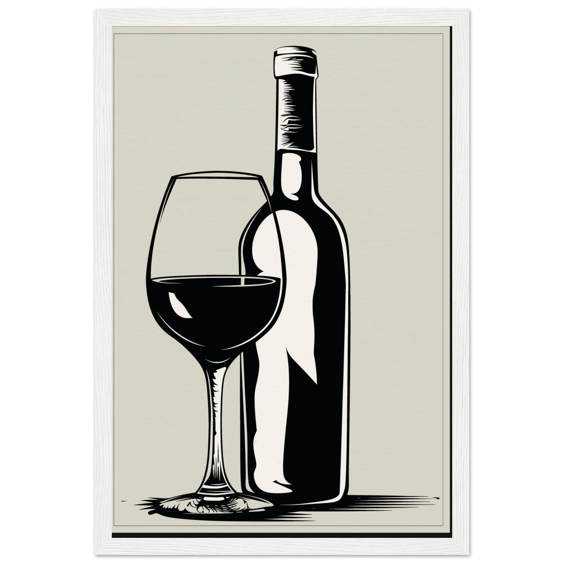 Affiche Poster Noir et Blanc Cuisine Bouteille Vin ( 30x45-cm-Bois-blanc)