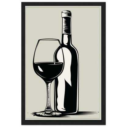 Affiche Poster Noir et Blanc Cuisine Bouteille Vin ( 30x45-cm-Bois-noir)