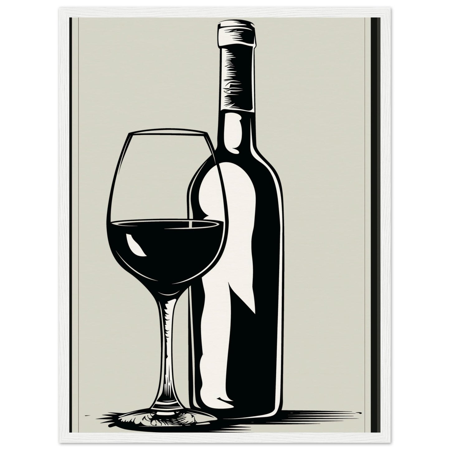 Affiche Poster Noir et Blanc Cuisine Bouteille Vin ( 45x60-cm-Bois-blanc)