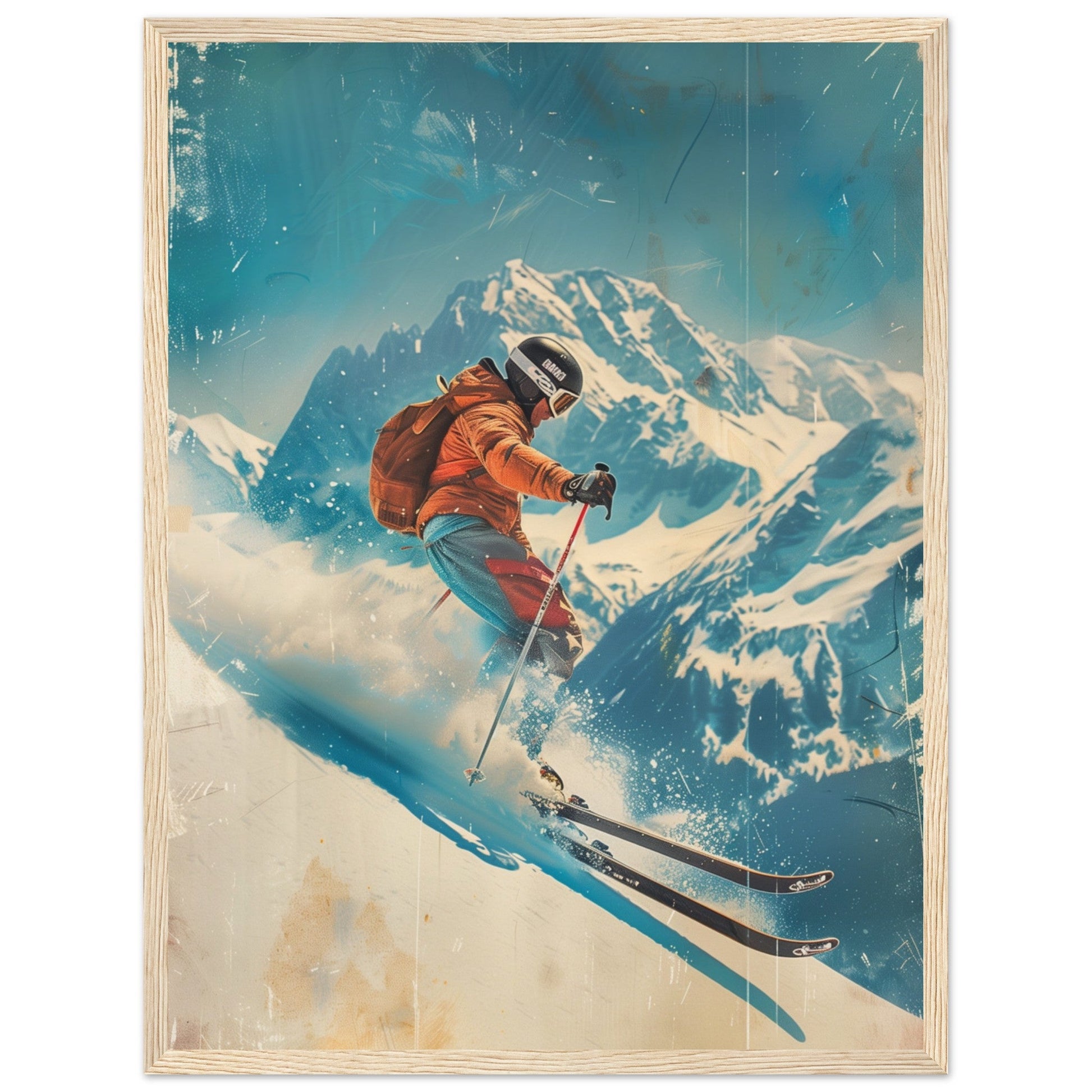 Affiche Retro Ski ( 45x60-cm-Bois-clair)