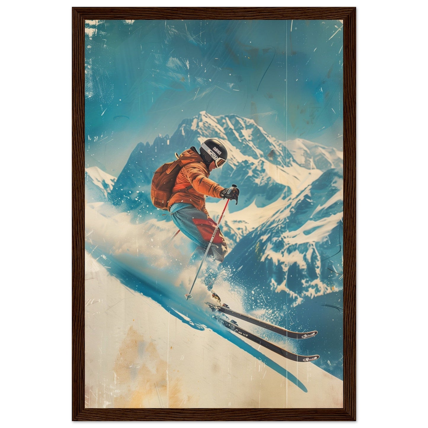 Affiche Retro Ski ( 30x45-cm-Bois-foncé)