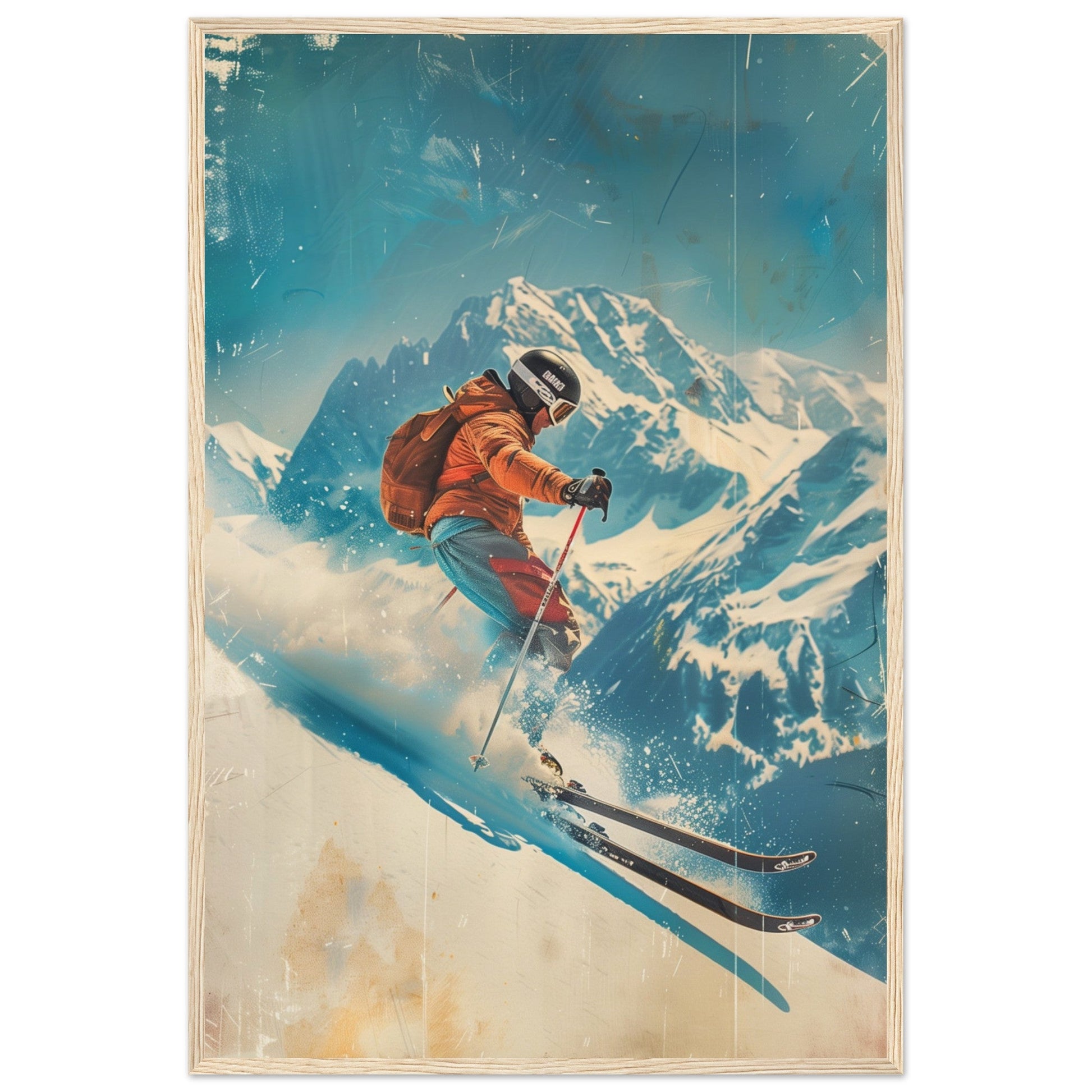 Affiche Retro Ski ( 60x90-cm-Bois-clair)