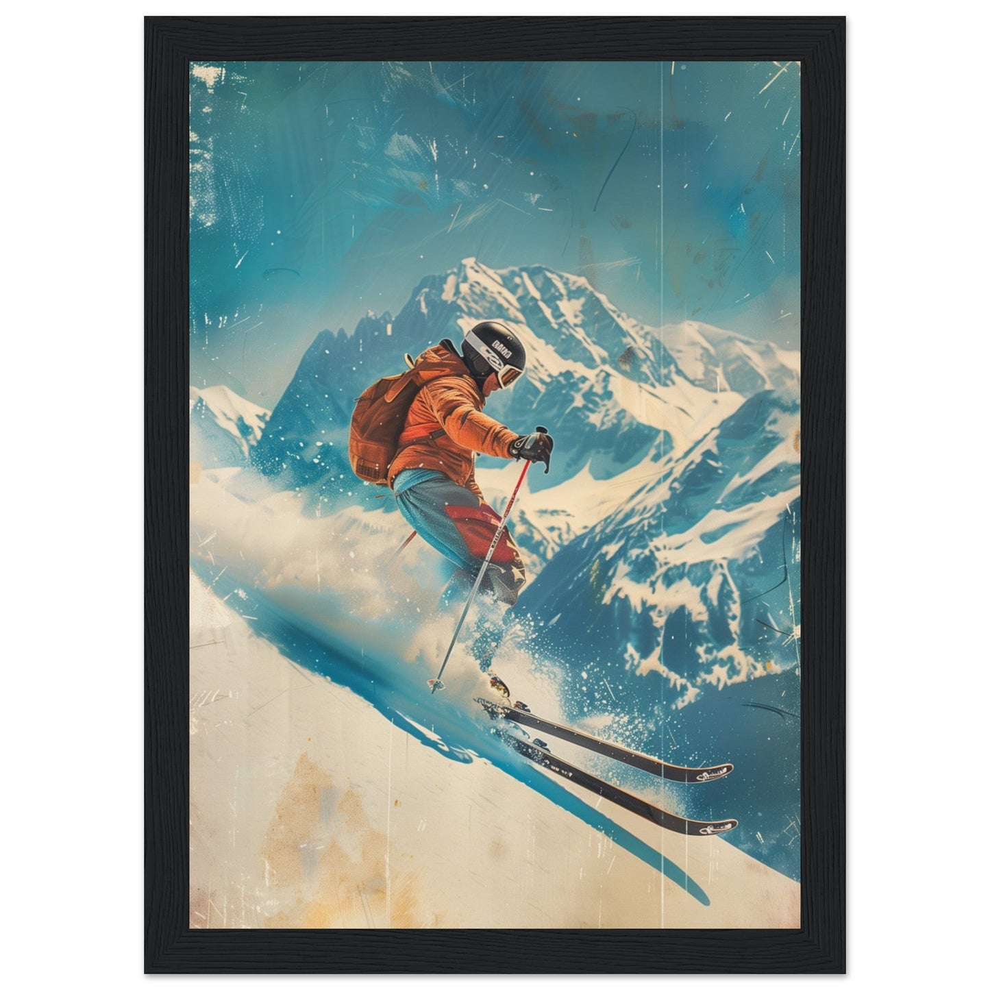 Affiche Retro Ski ( 21x29.7-cm-Bois-noir)