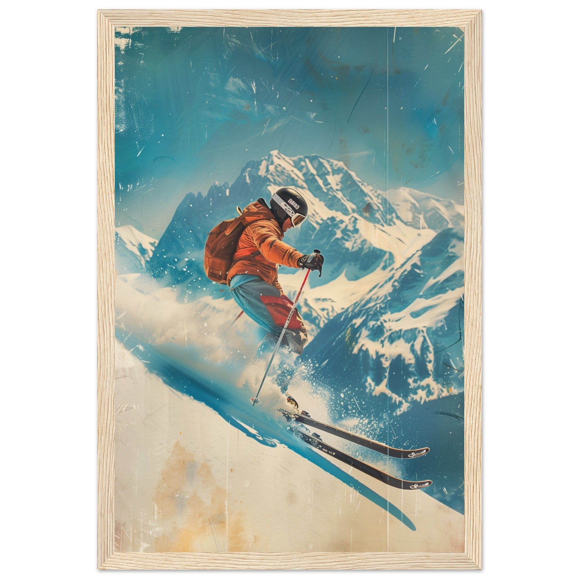 Affiche Retro Ski ( 30x45-cm-Bois-clair)