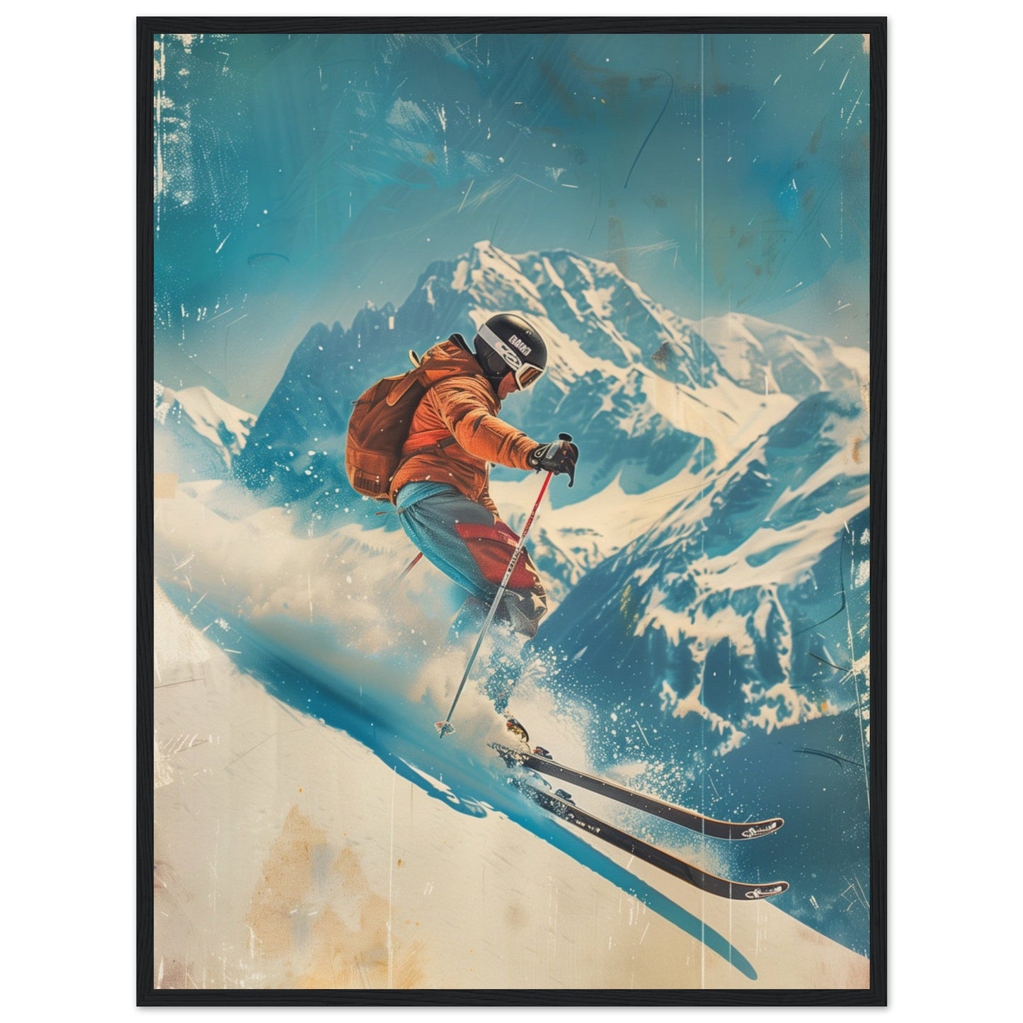 Affiche Retro Ski ( 60x80-cm-Bois-noir)