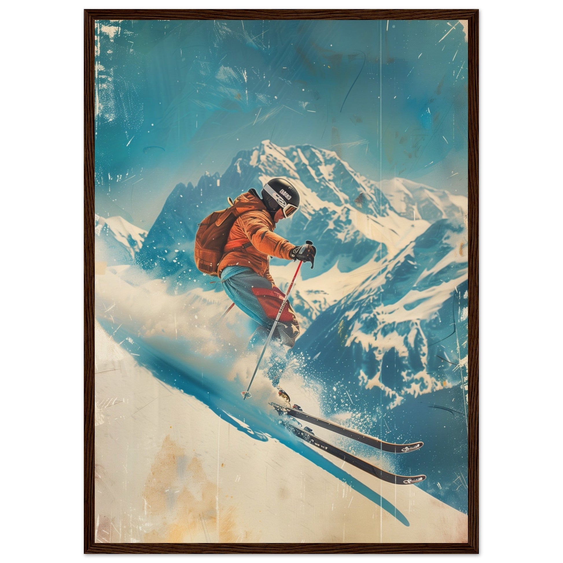 Affiche Retro Ski ( 50x70-cm-Bois-foncé)