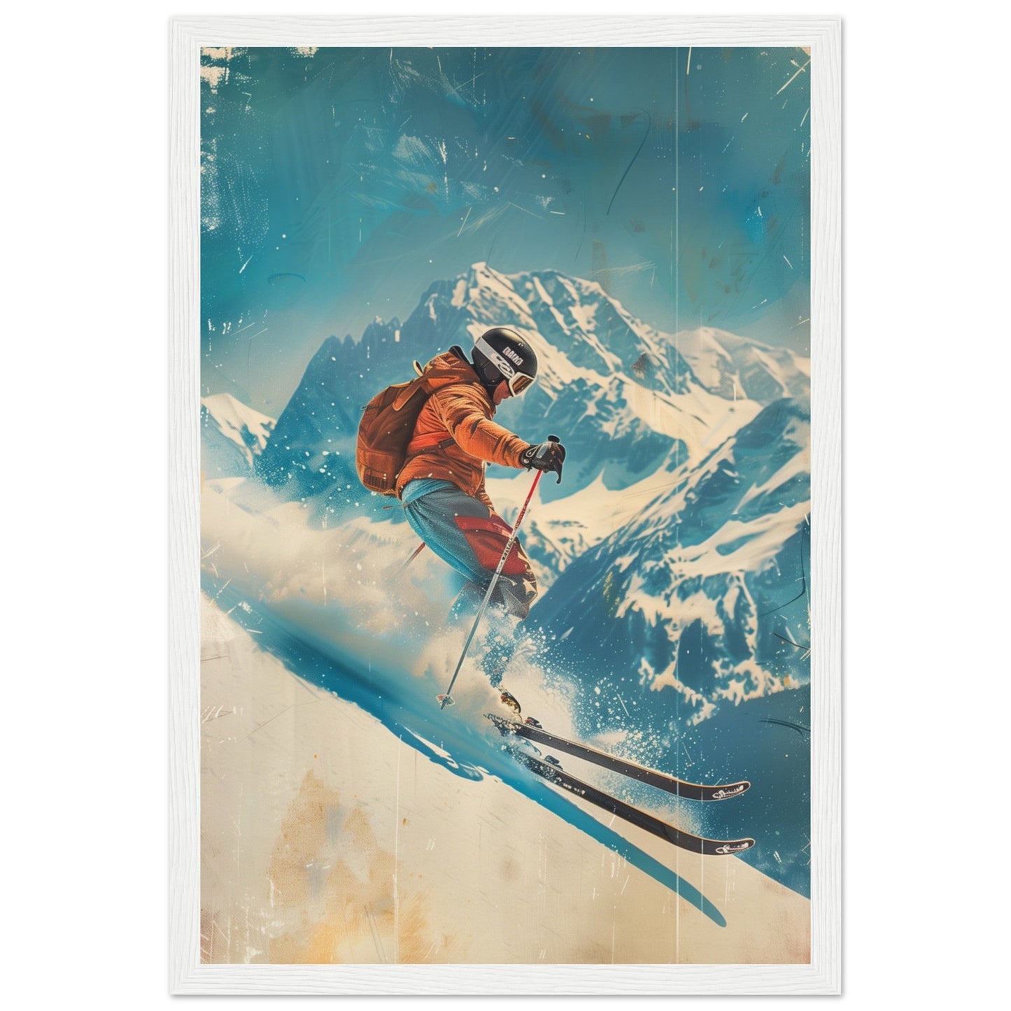 Affiche Retro Ski ( 30x45-cm-Bois-blanc)