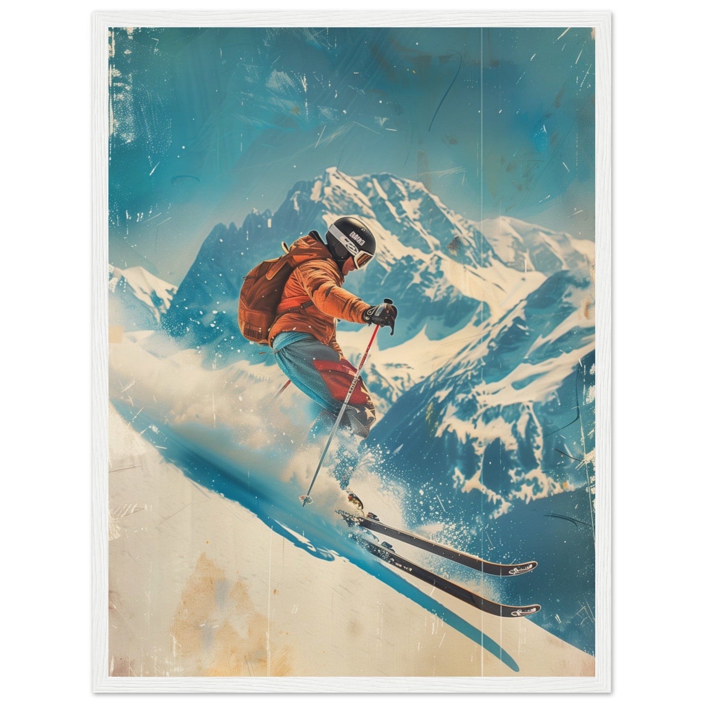 Affiche Retro Ski ( 45x60-cm-Bois-blanc)