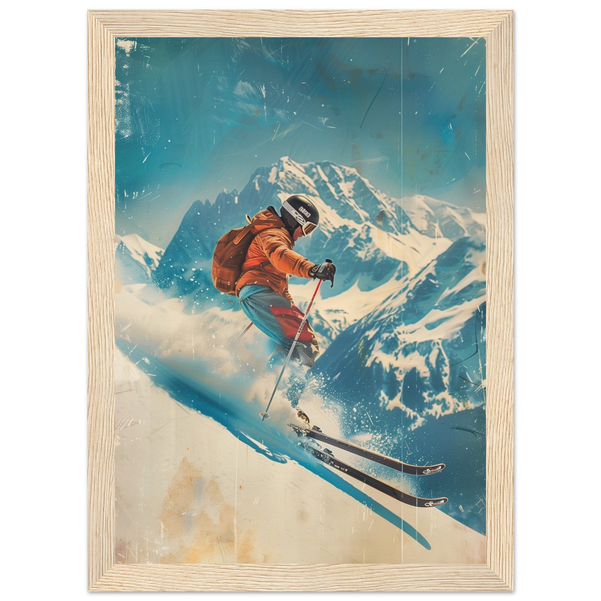 Affiche Retro Ski ( 21x29.7-cm-Bois-clair)