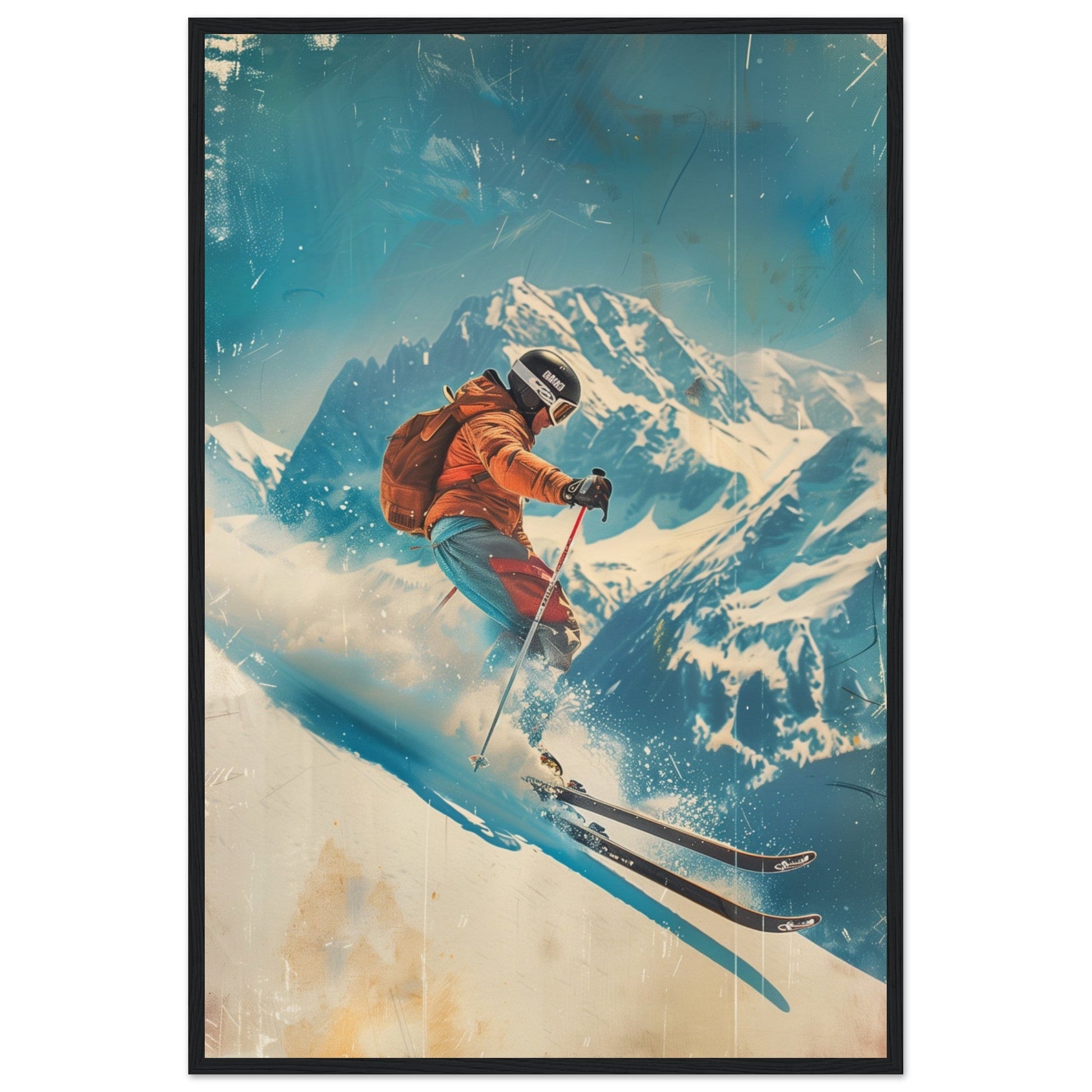 Affiche Retro Ski ( 60x90-cm-Bois-noir)