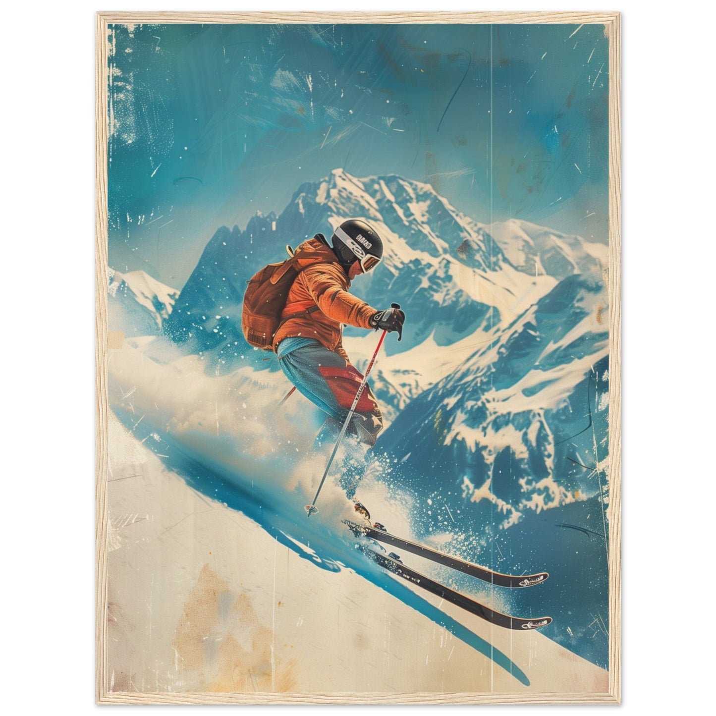 Affiche Retro Ski ( 60x80-cm-Bois-clair)