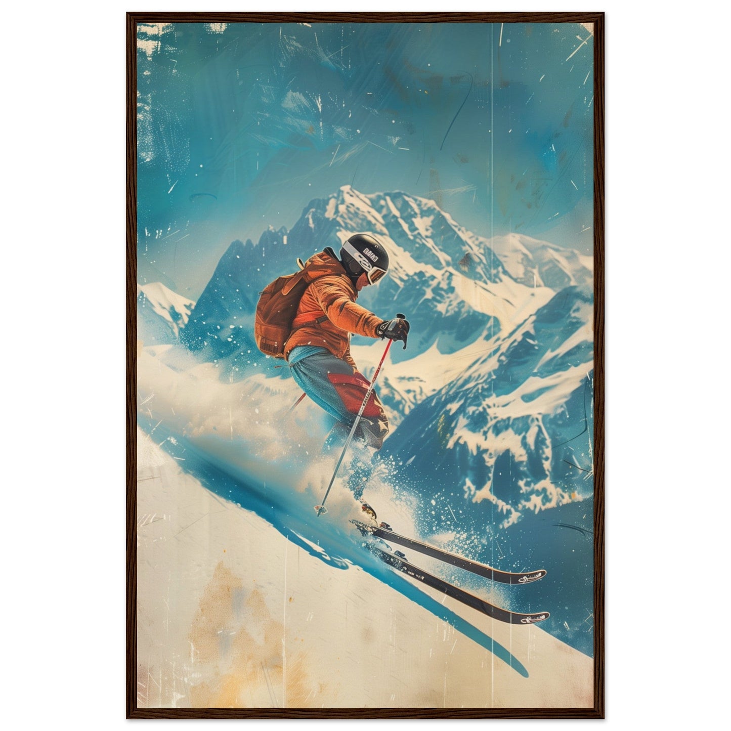 Affiche Retro Ski ( 60x90-cm-Bois-foncé)