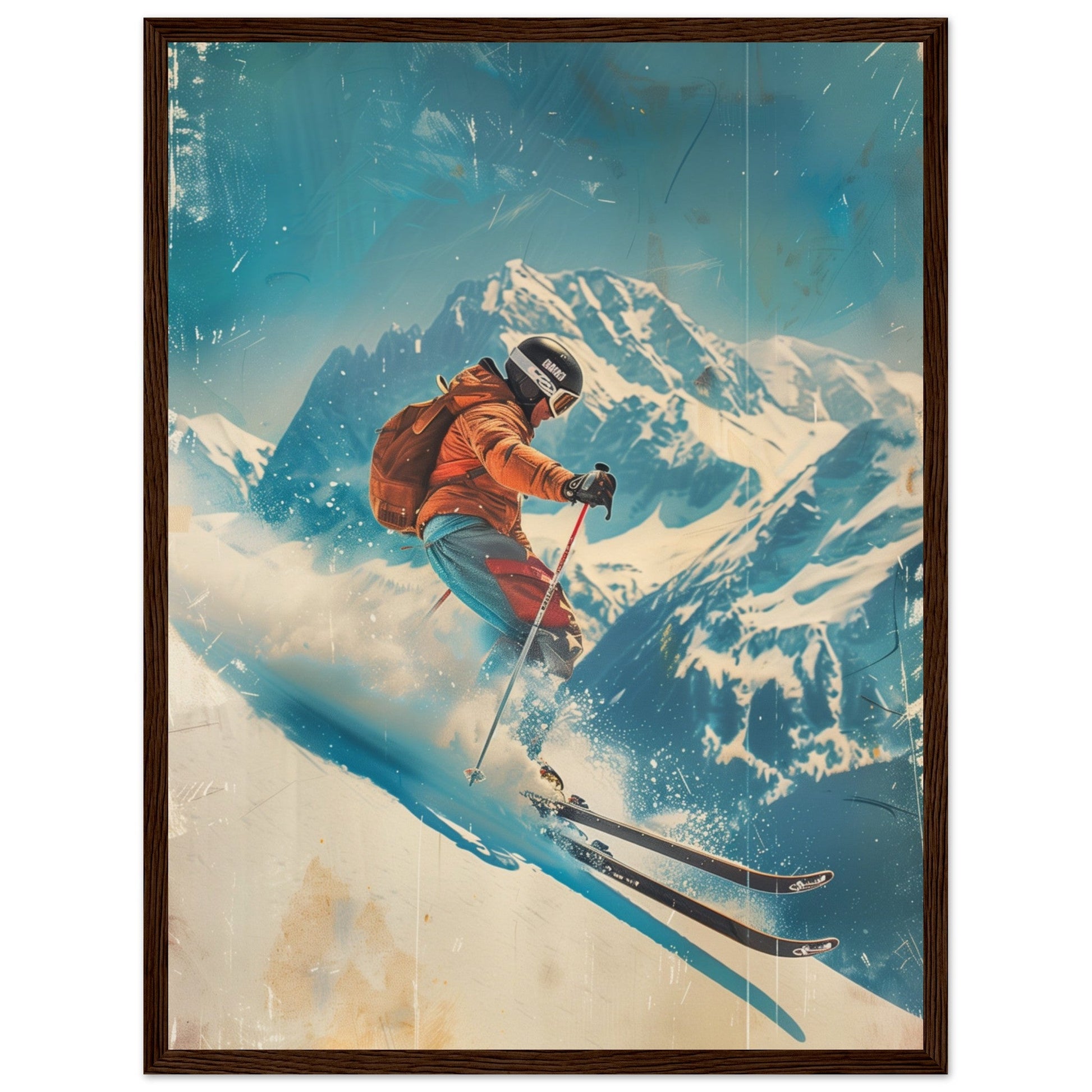 Affiche Retro Ski ( 45x60-cm-Bois-foncé)