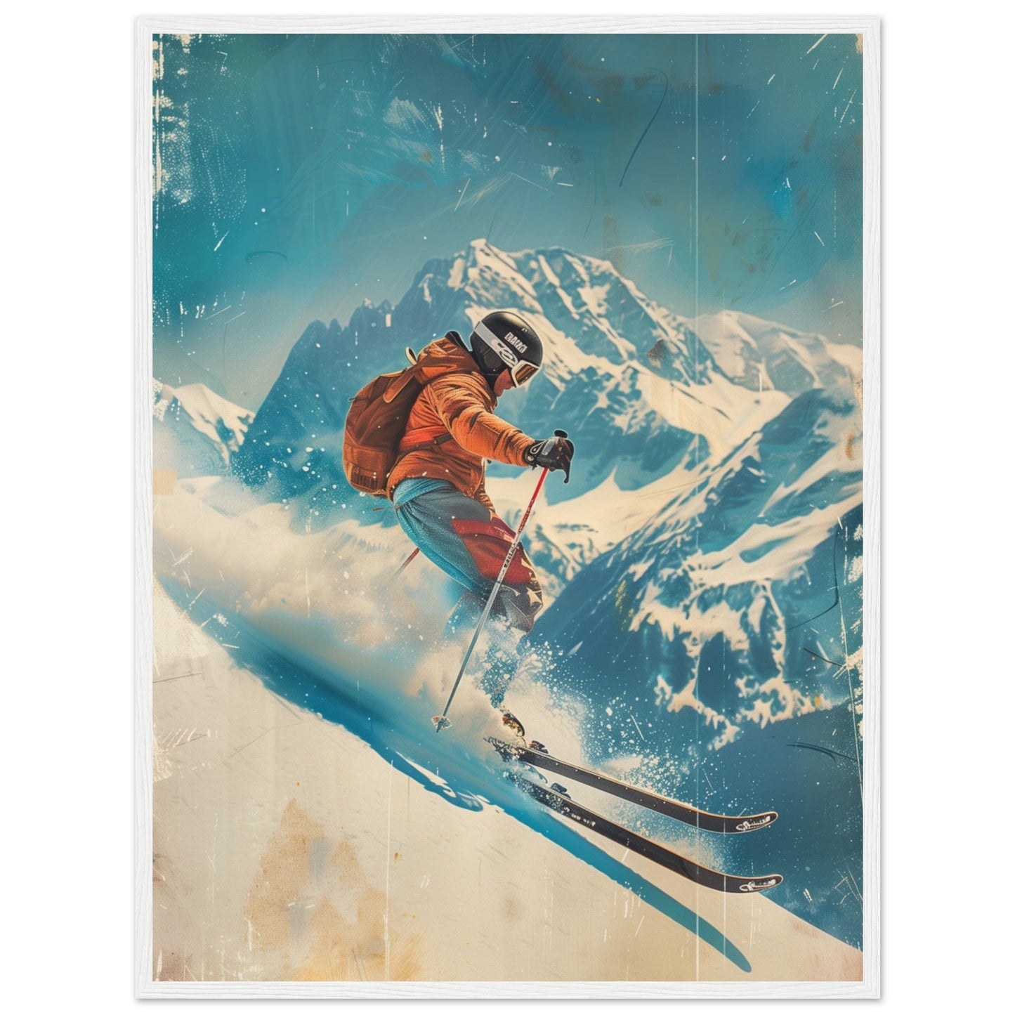 Affiche Retro Ski ( 60x80-cm-Bois-blanc)