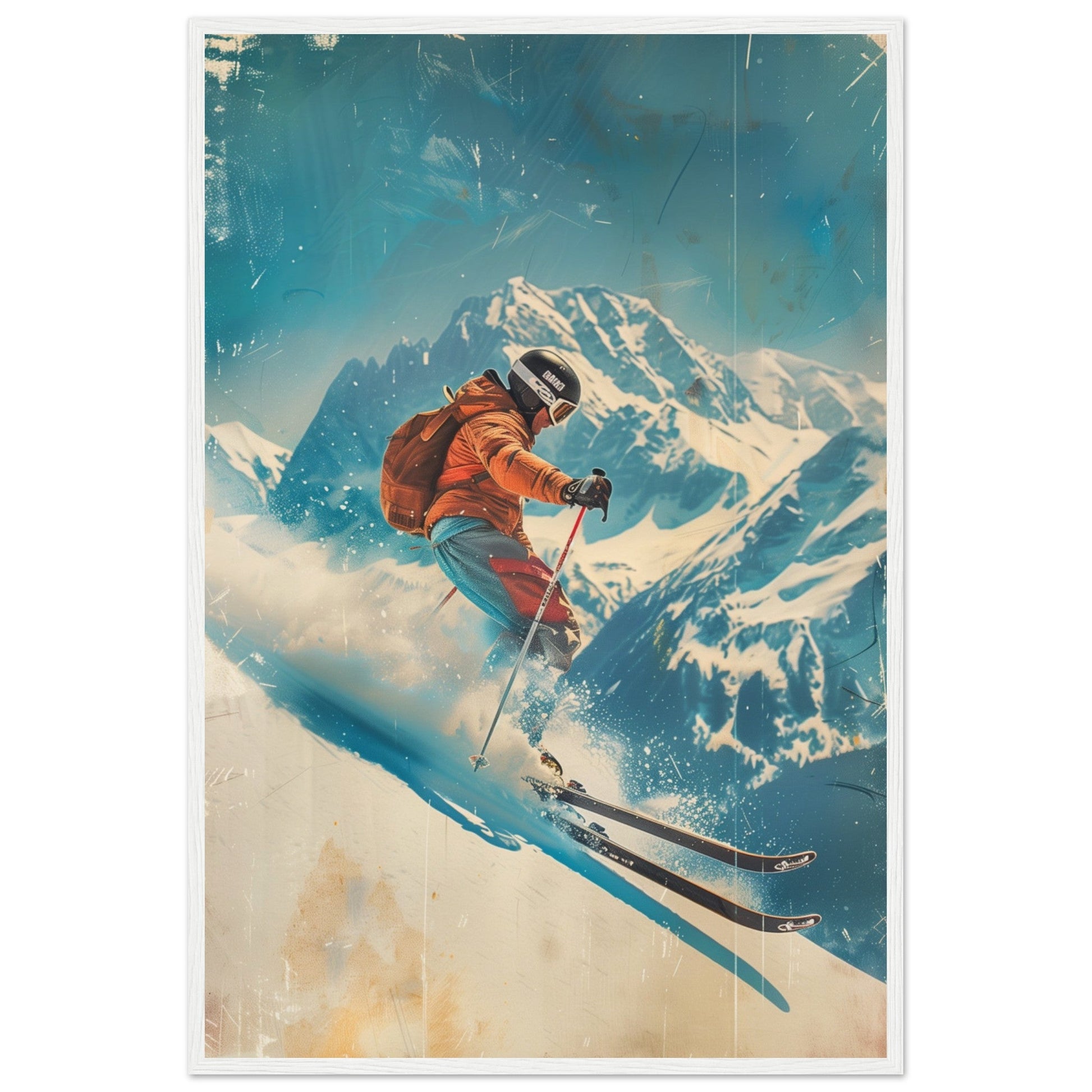 Affiche Retro Ski ( 60x90-cm-Bois-blanc)