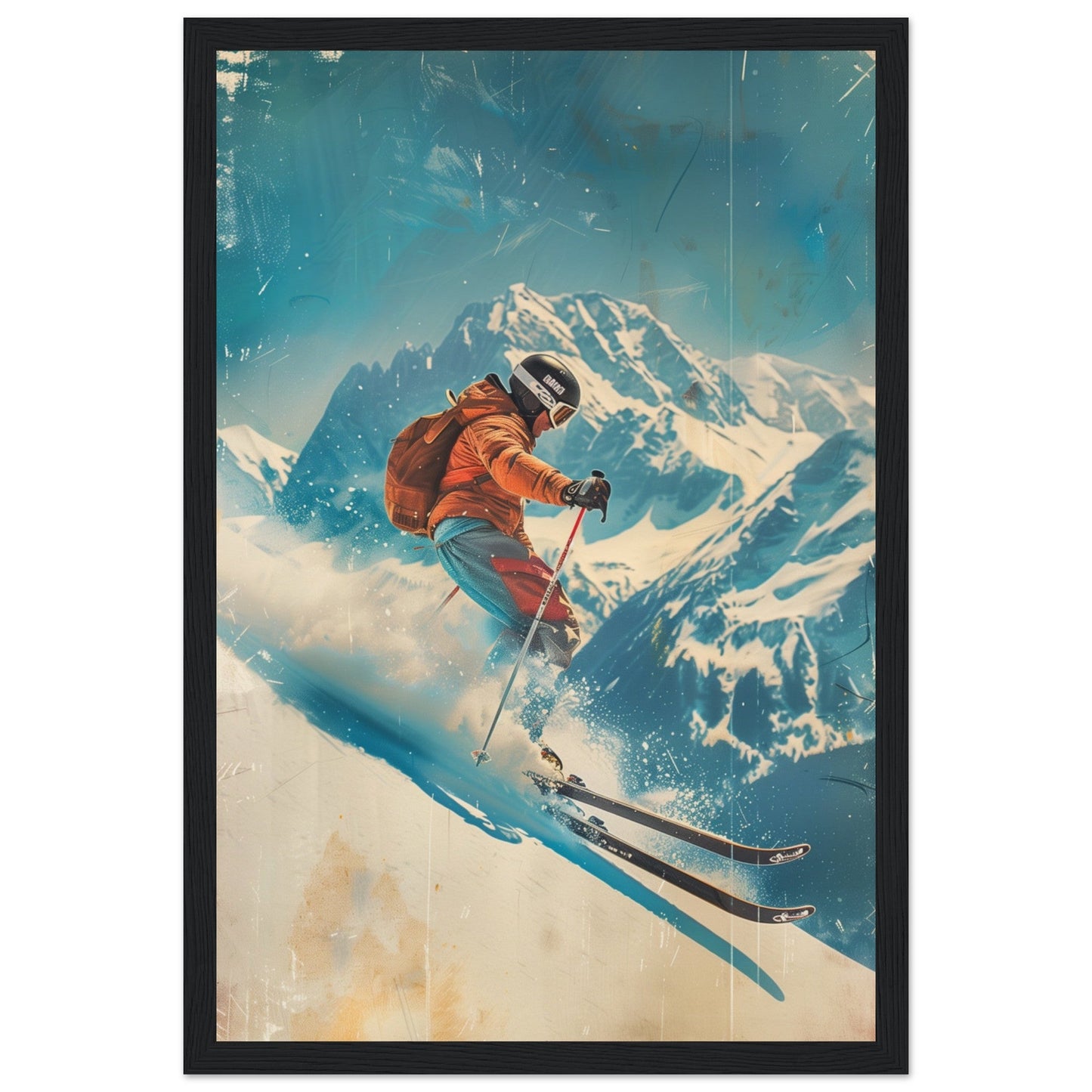 Affiche Retro Ski ( 30x45-cm-Bois-noir)