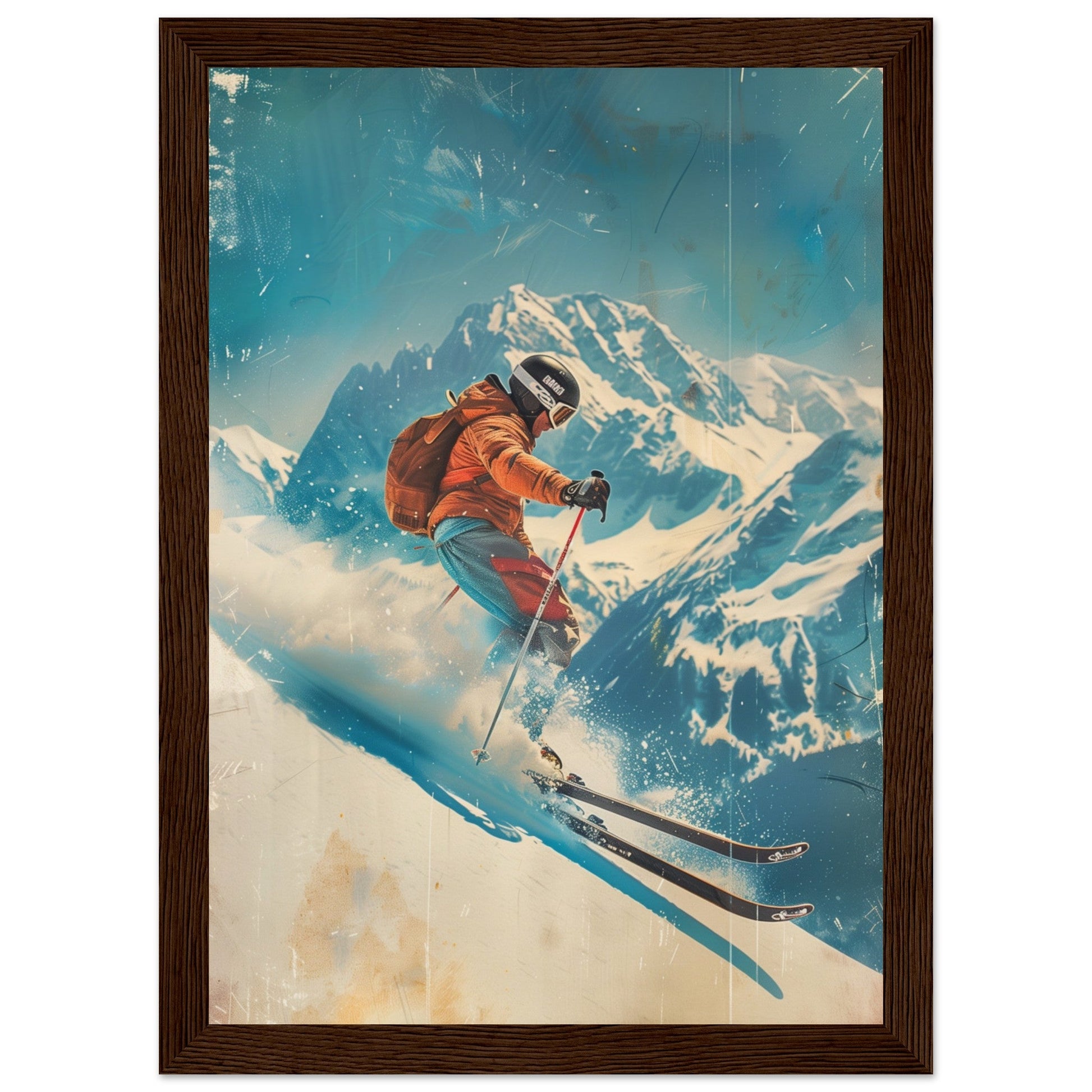 Affiche Retro Ski ( 21x29.7-cm-Bois-foncé)