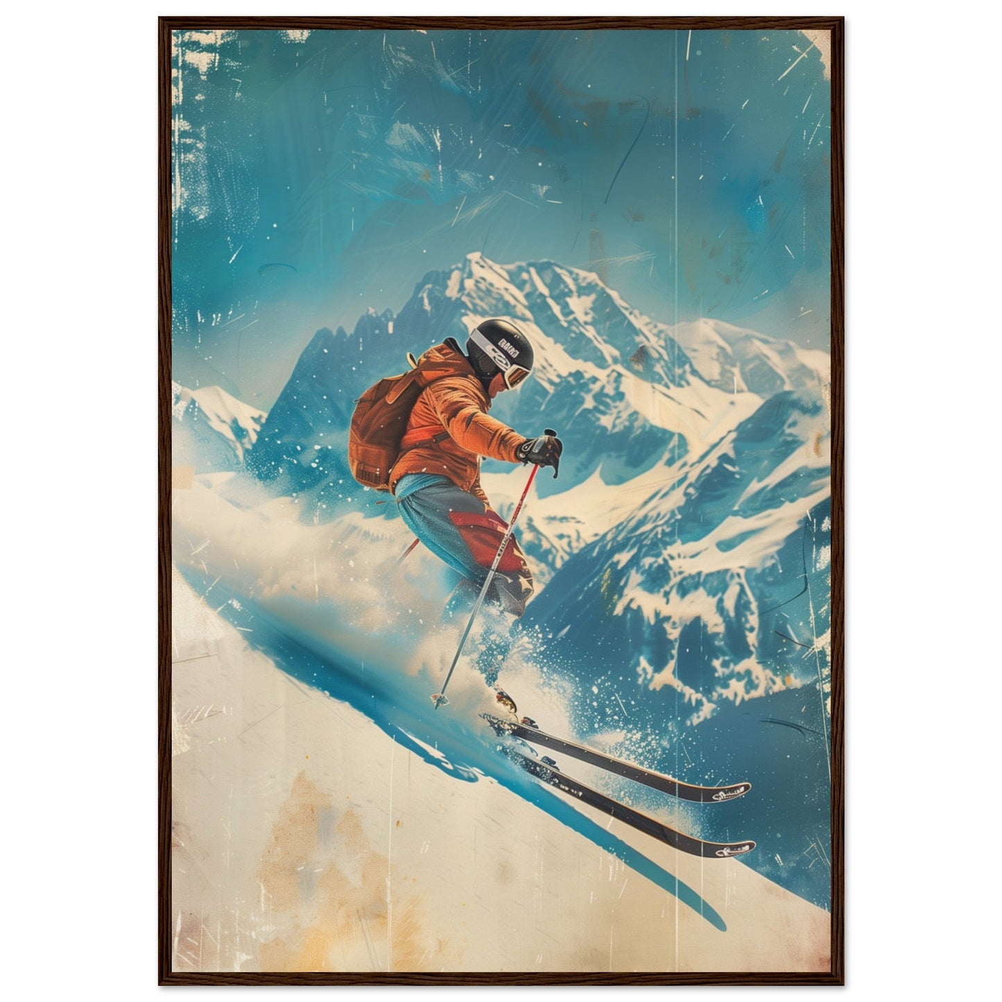 Affiche Retro Ski ( 70x100-cm-Bois-foncé)