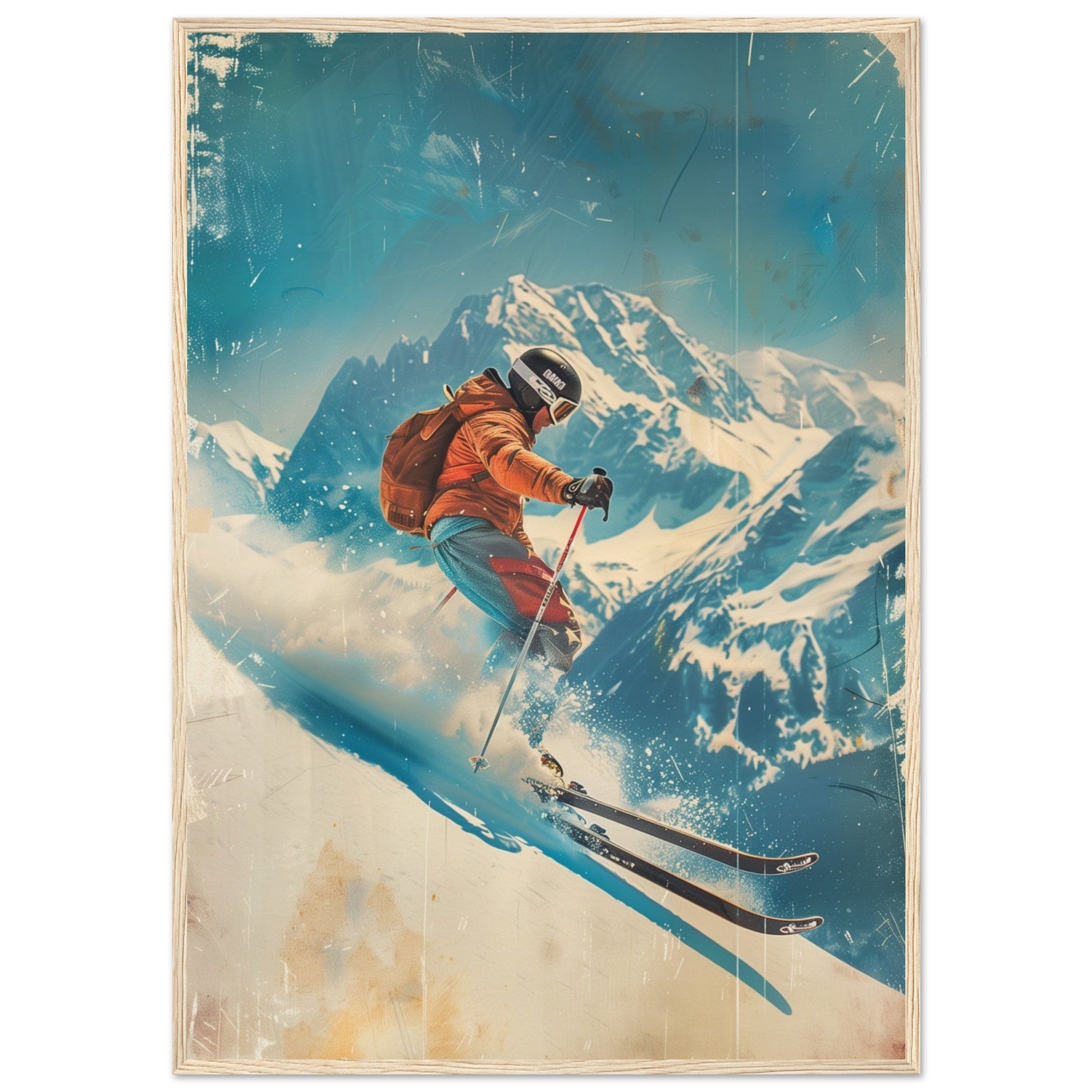 Affiche Retro Ski ( 70x100-cm-Bois-clair)