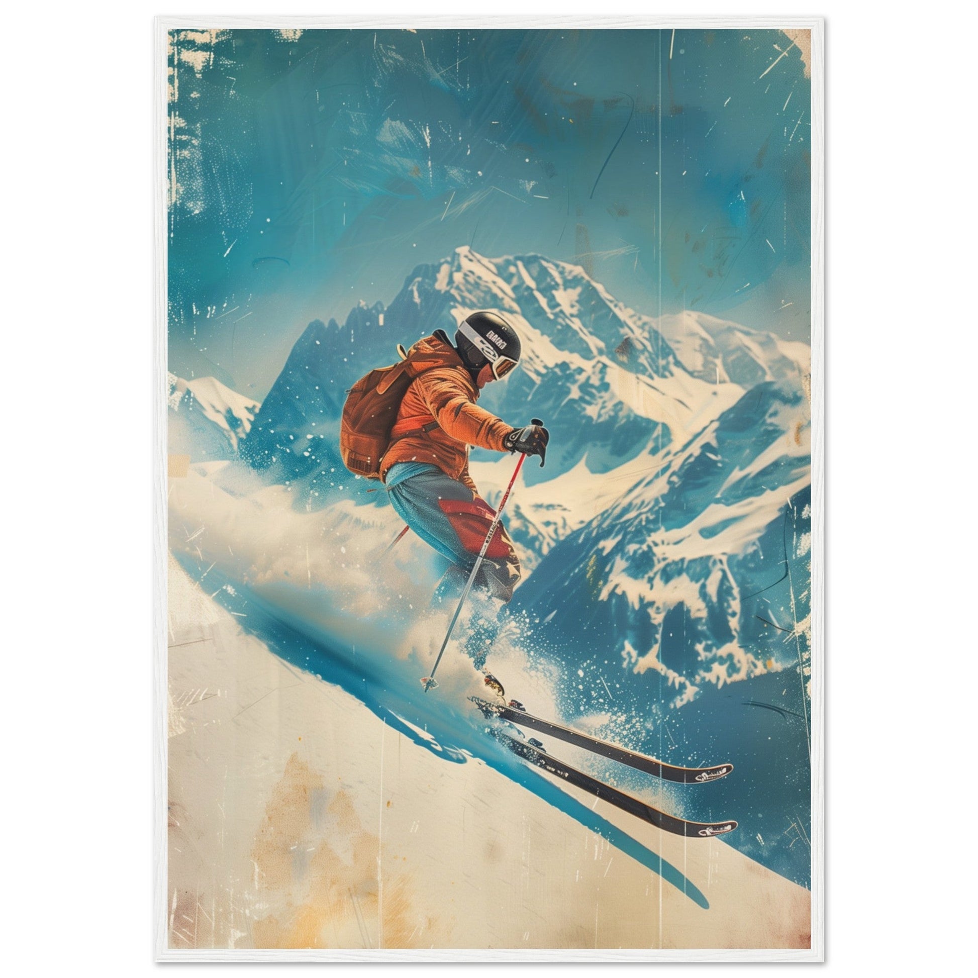 Affiche Retro Ski ( 70x100-cm-Bois-blanc)