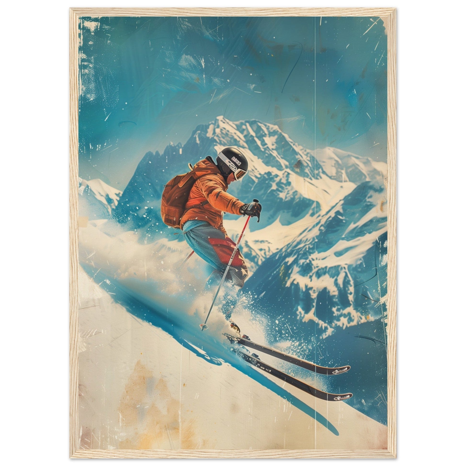 Affiche Retro Ski ( 50x70-cm-Bois-clair)