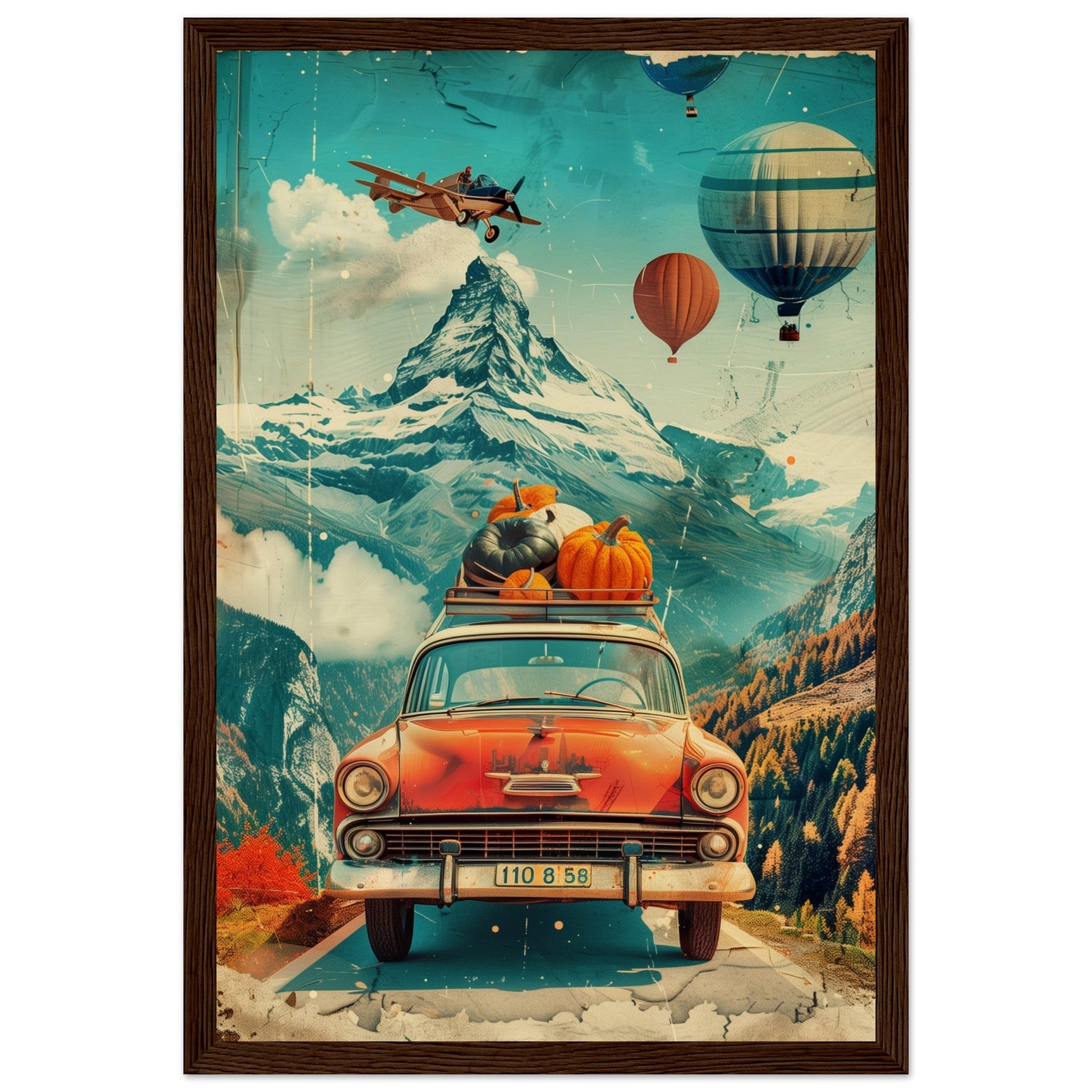 Affiche Retro Voyage ( 30x45-cm-Bois-foncé)