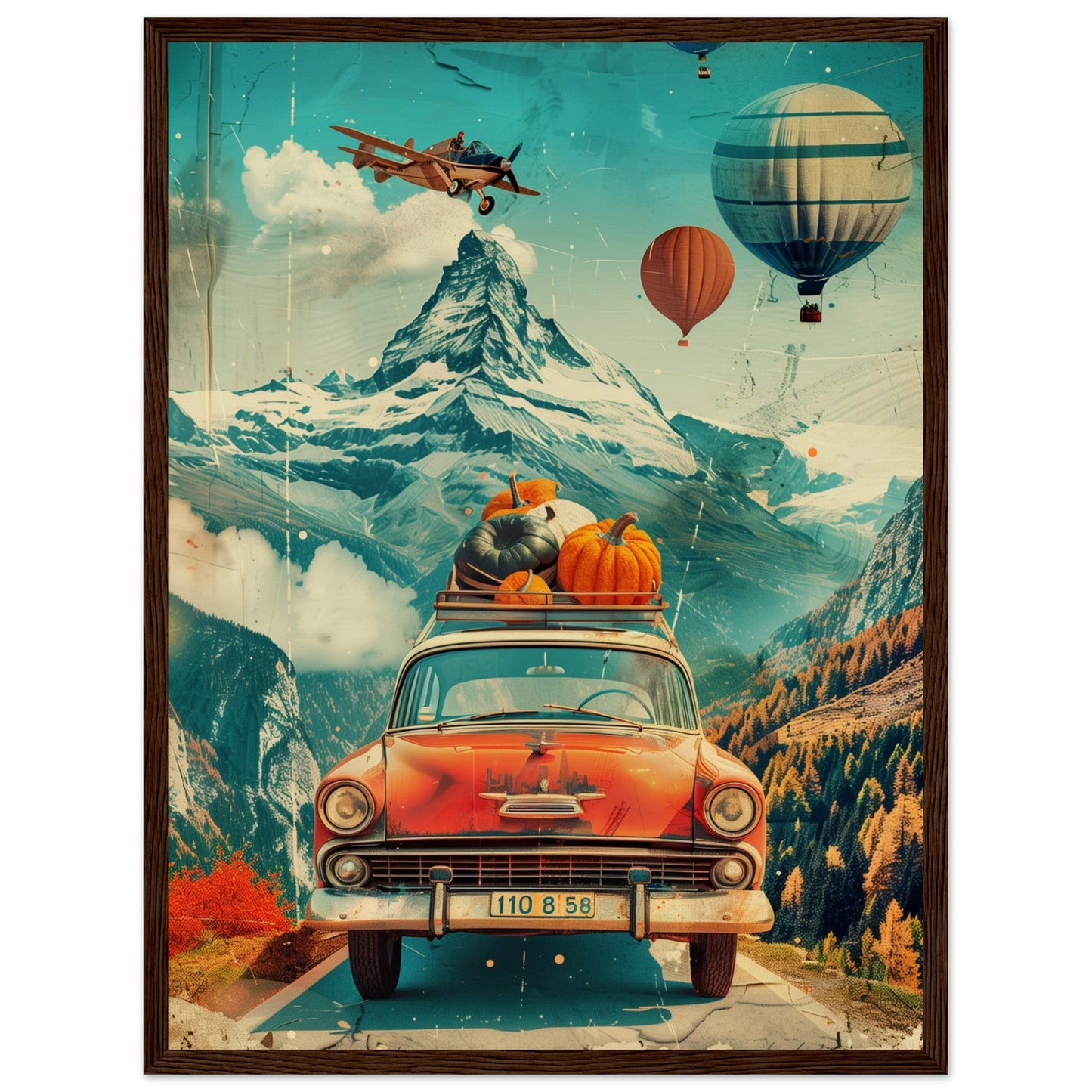 Affiche Retro Voyage ( 45x60-cm-Bois-foncé)