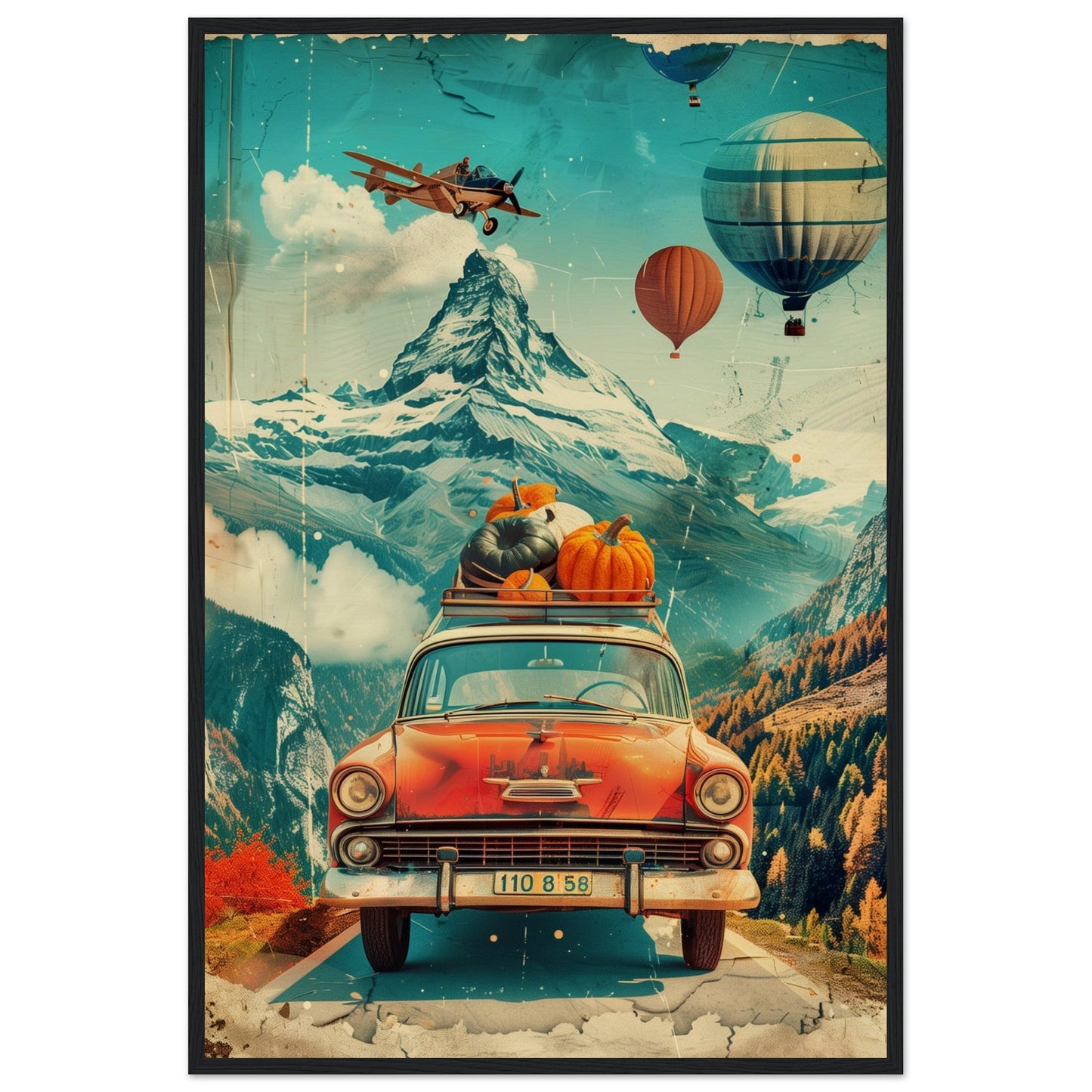 Affiche Retro Voyage ( 60x90-cm-Bois-noir)