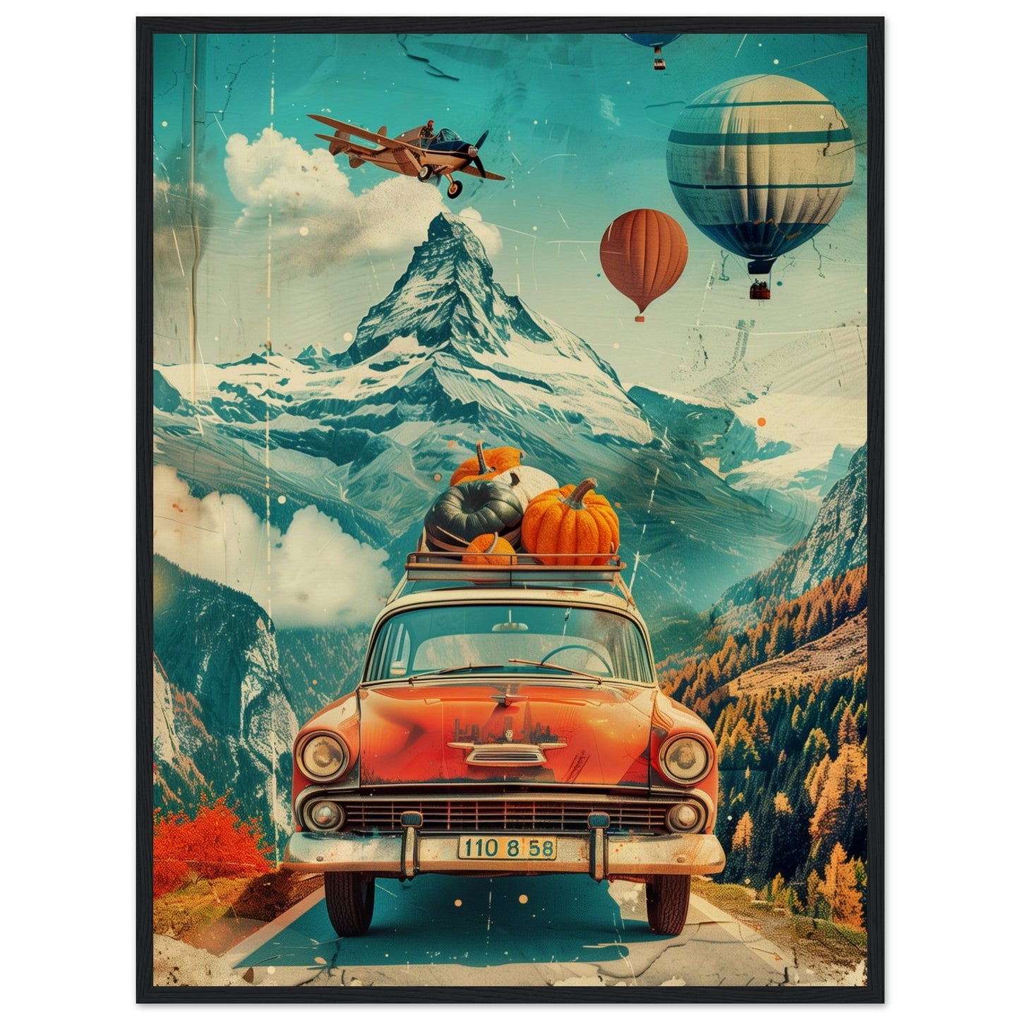 Affiche Retro Voyage ( 60x80-cm-Bois-noir)