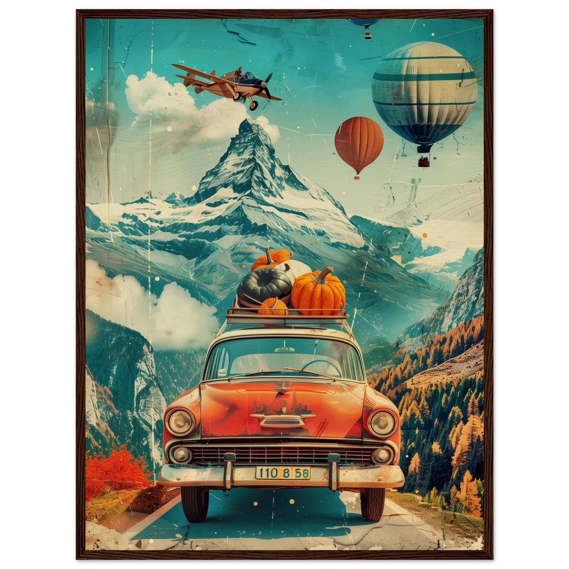 Affiche Retro Voyage ( 60x80-cm-Bois-foncé)