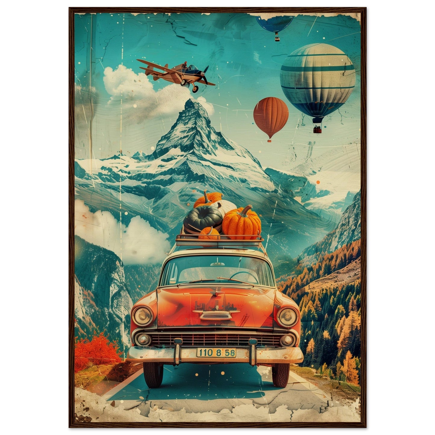 Affiche Retro Voyage ( 70x100-cm-Bois-foncé)